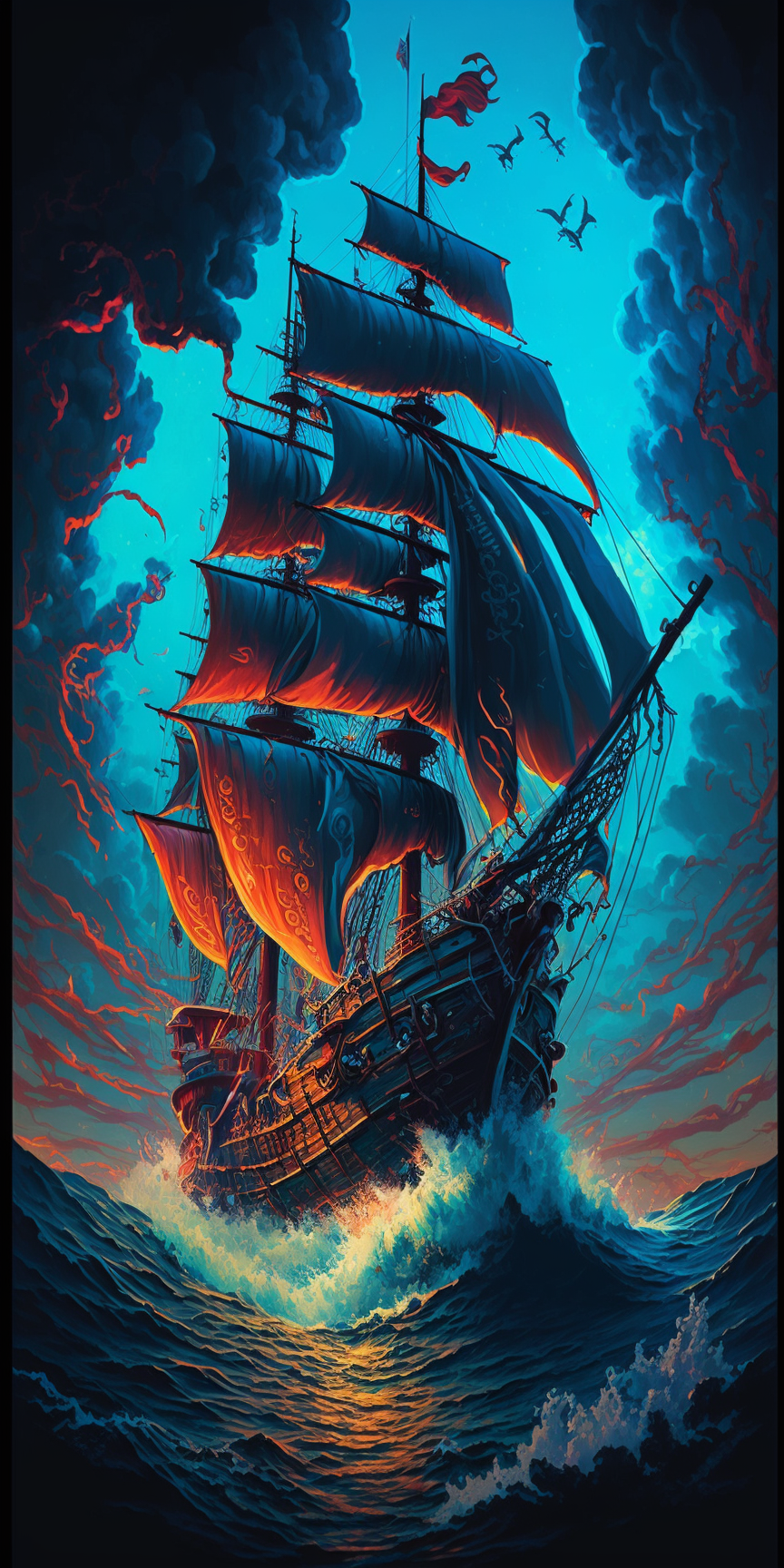 Hauntingly Beautiful Sailing Ship Illustrations in Donato Giancola and Yoshitaka Amano Style - 4k Detail