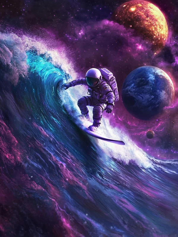 Surfing the Cosmos: Astronaut on a Space Wave