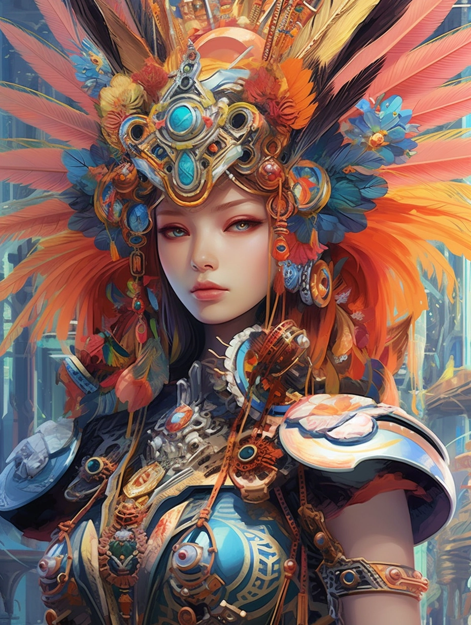 Colorful Celestialpunk Lady in Futuristic Setting