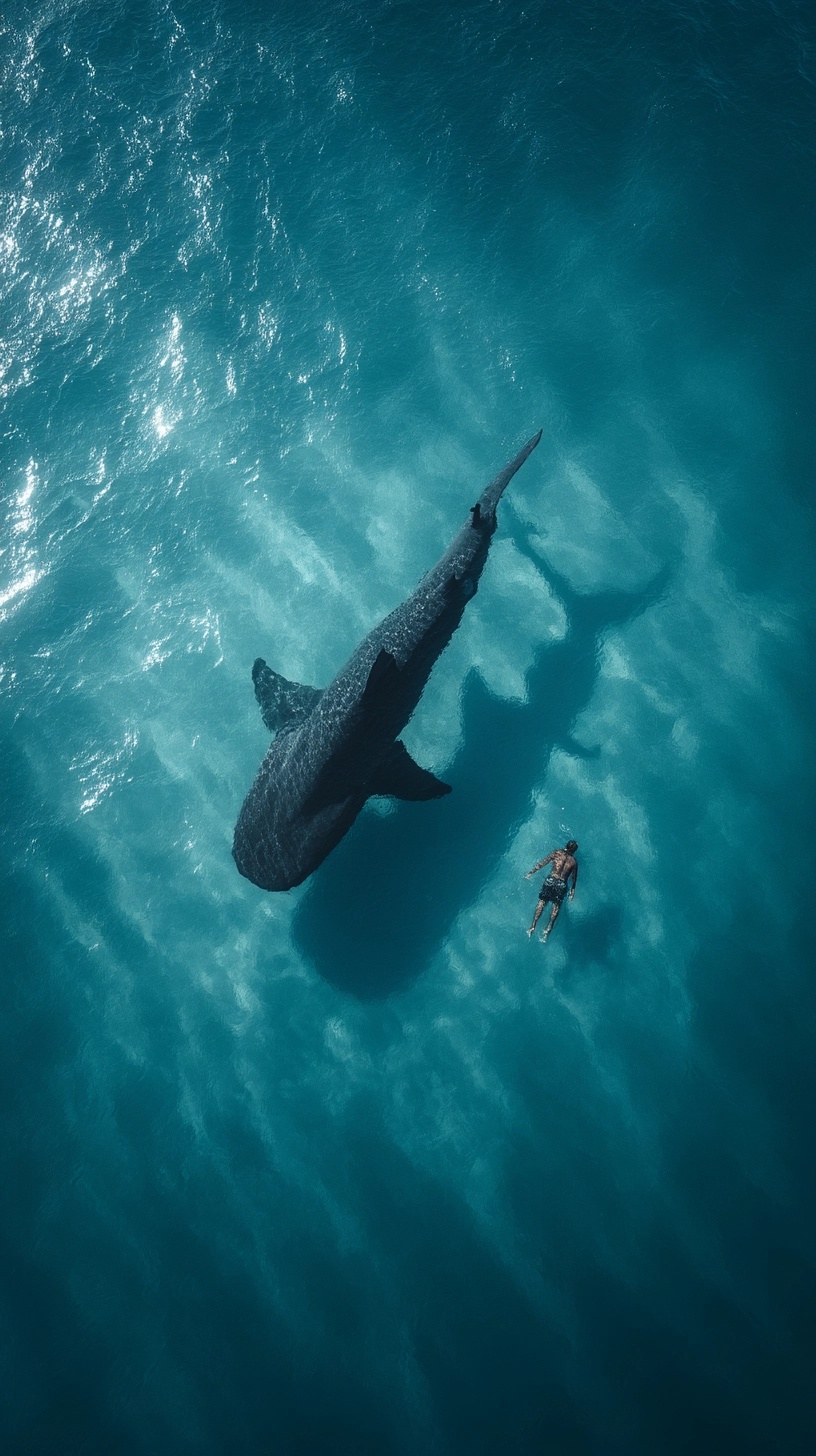 Epic Aerial Shot: Giant Shark Stalking Swimmer