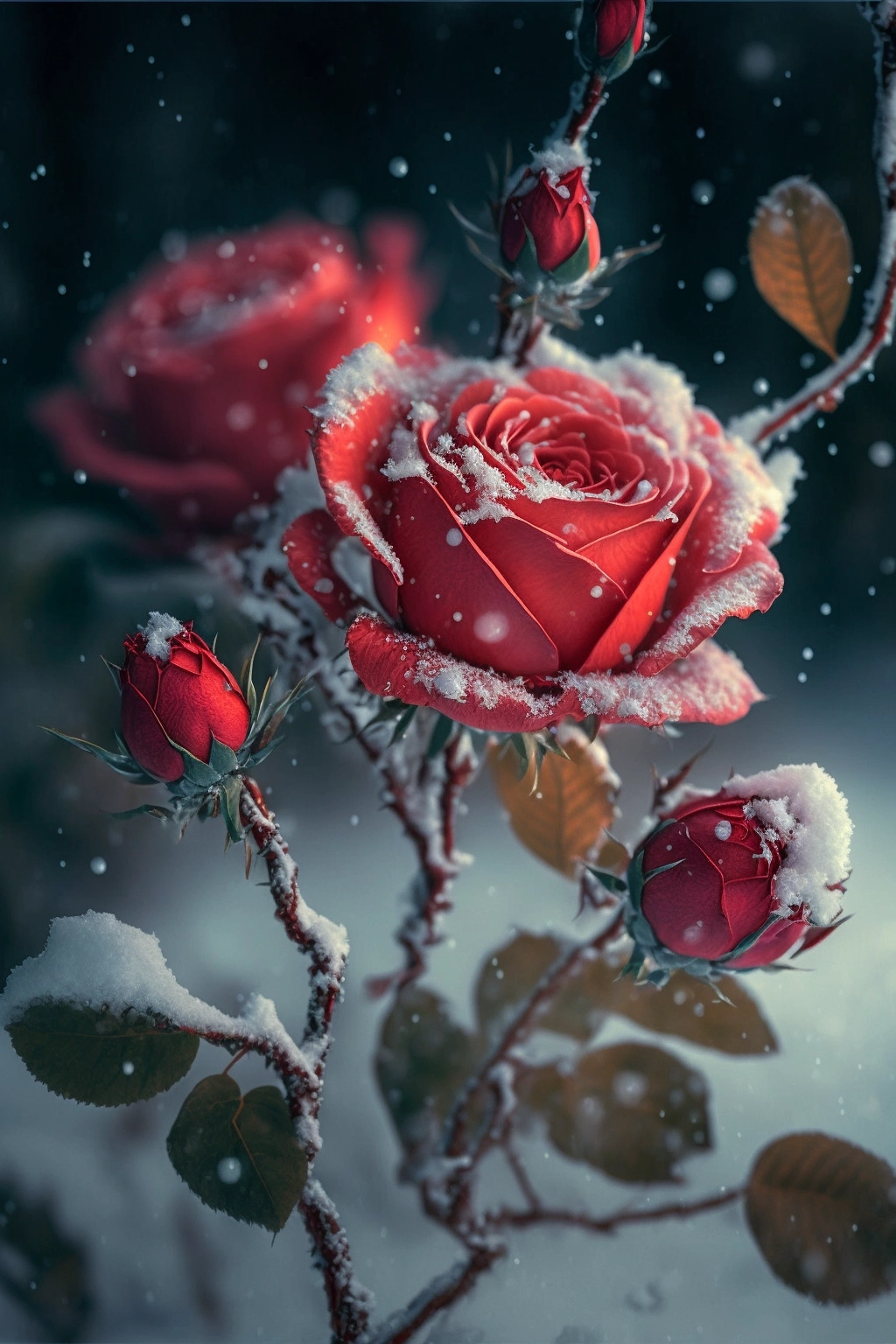 Transparent Beauty: Red Roses in Snow