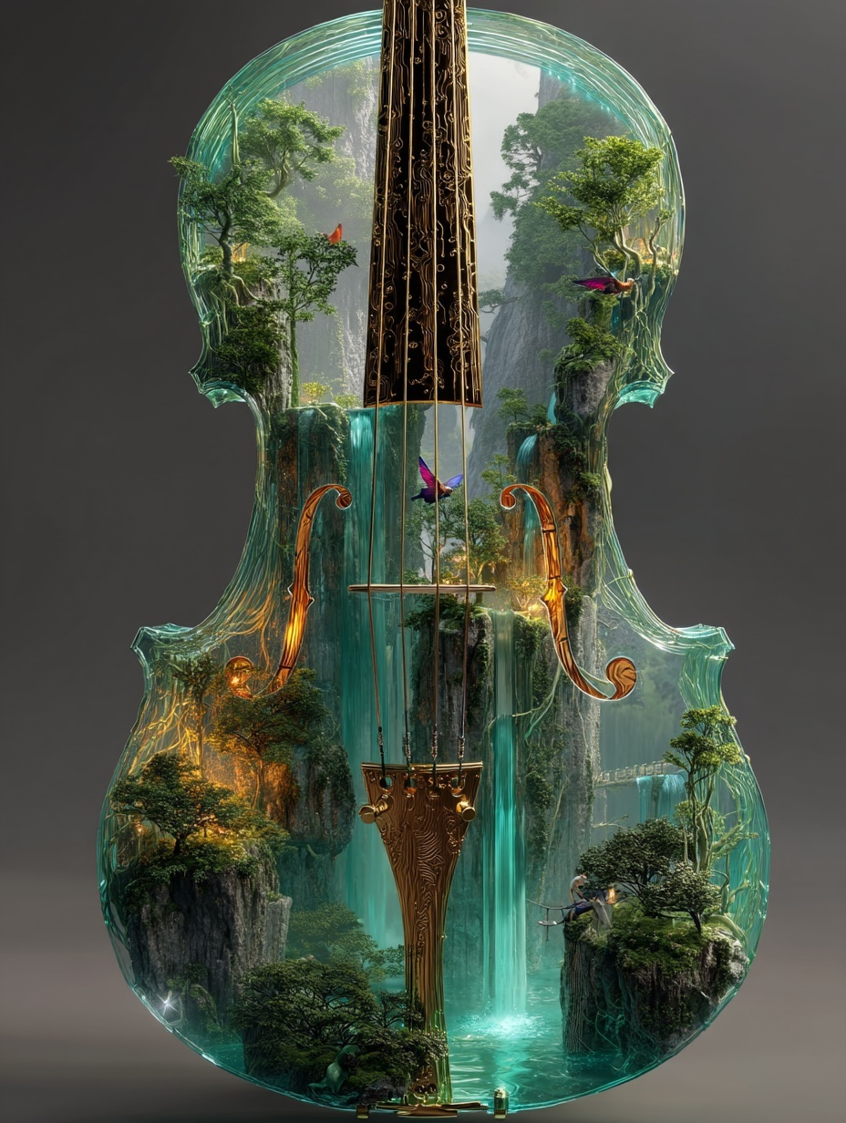 Translucent Emerald Violin: A Fantasy Jungle Oasis