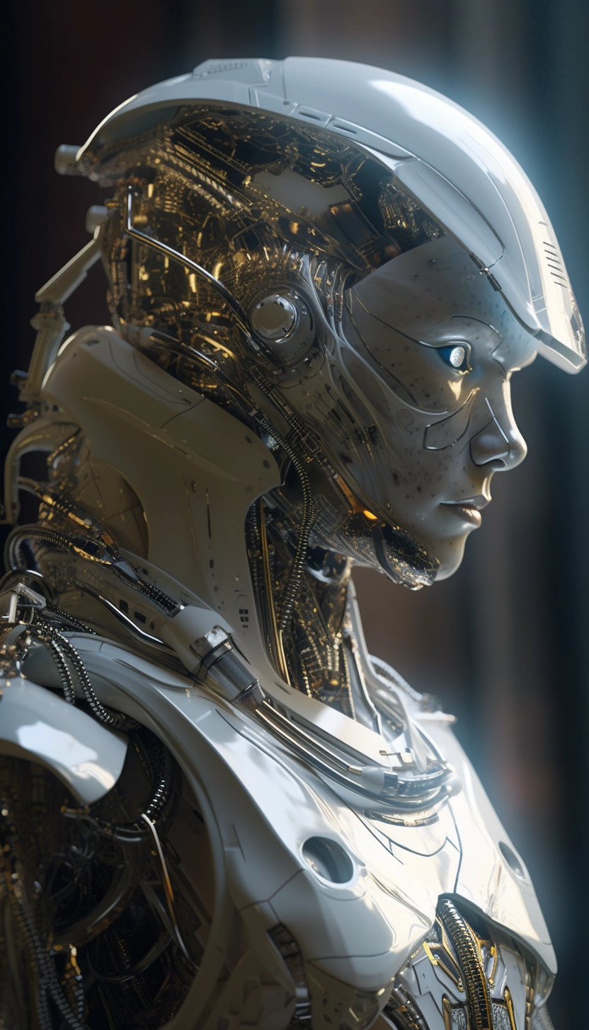 Hyper-Realistic Robot Portrait with Rococo Detailing