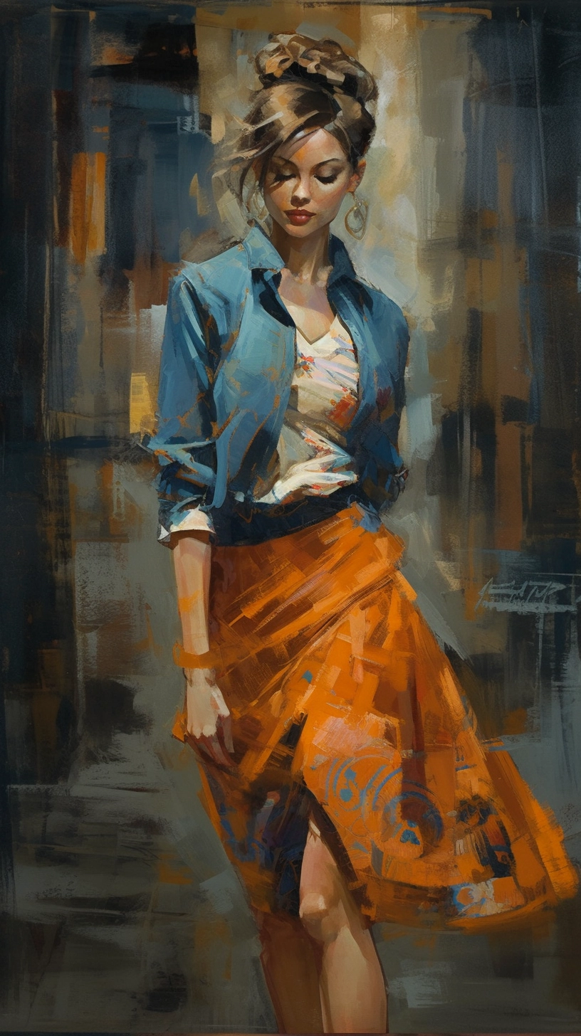 Colorful Woman Walking - Guye Jones Painting