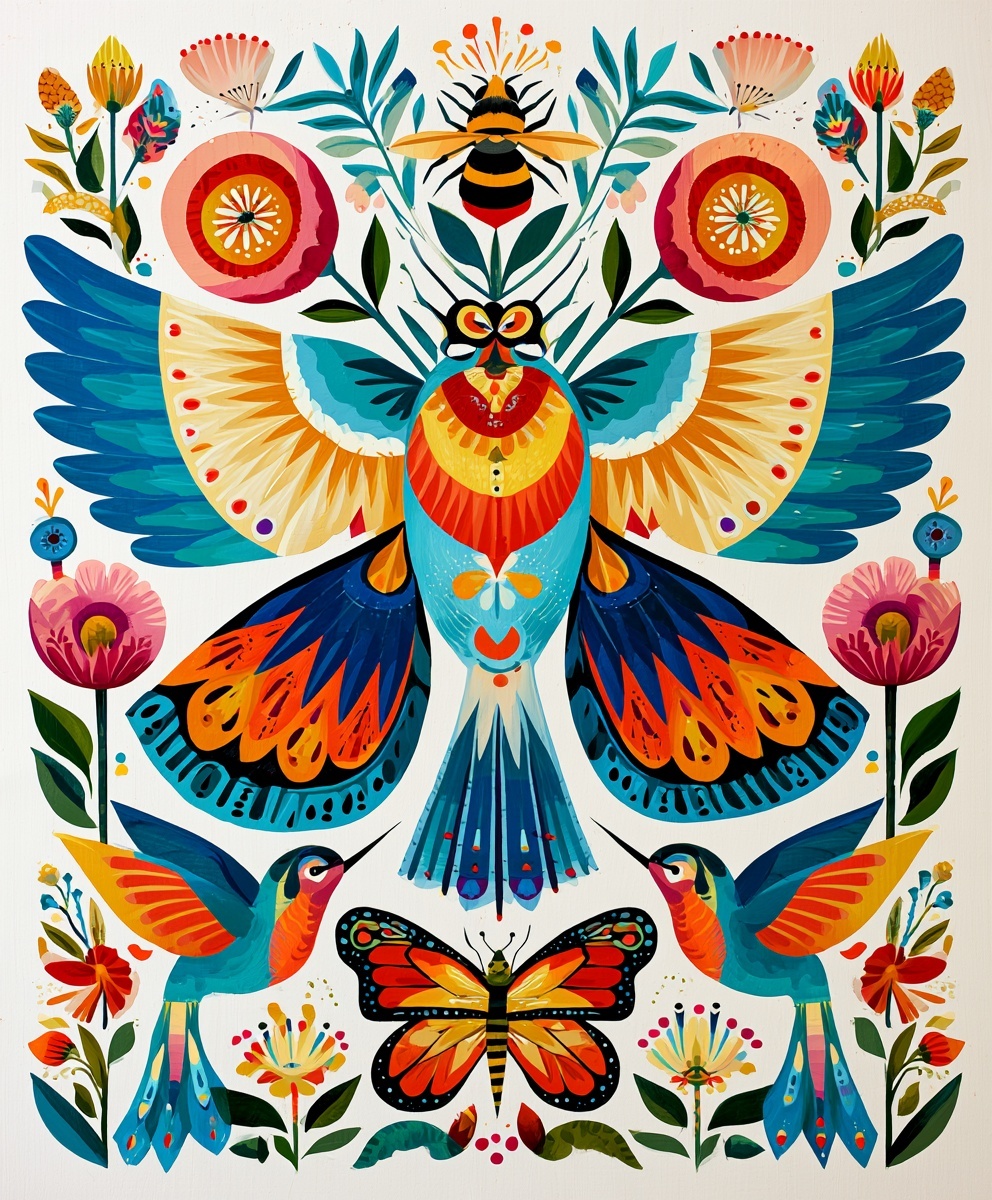 Folk Art: Symmetrical Bees, Butterflies & Hummingbirds