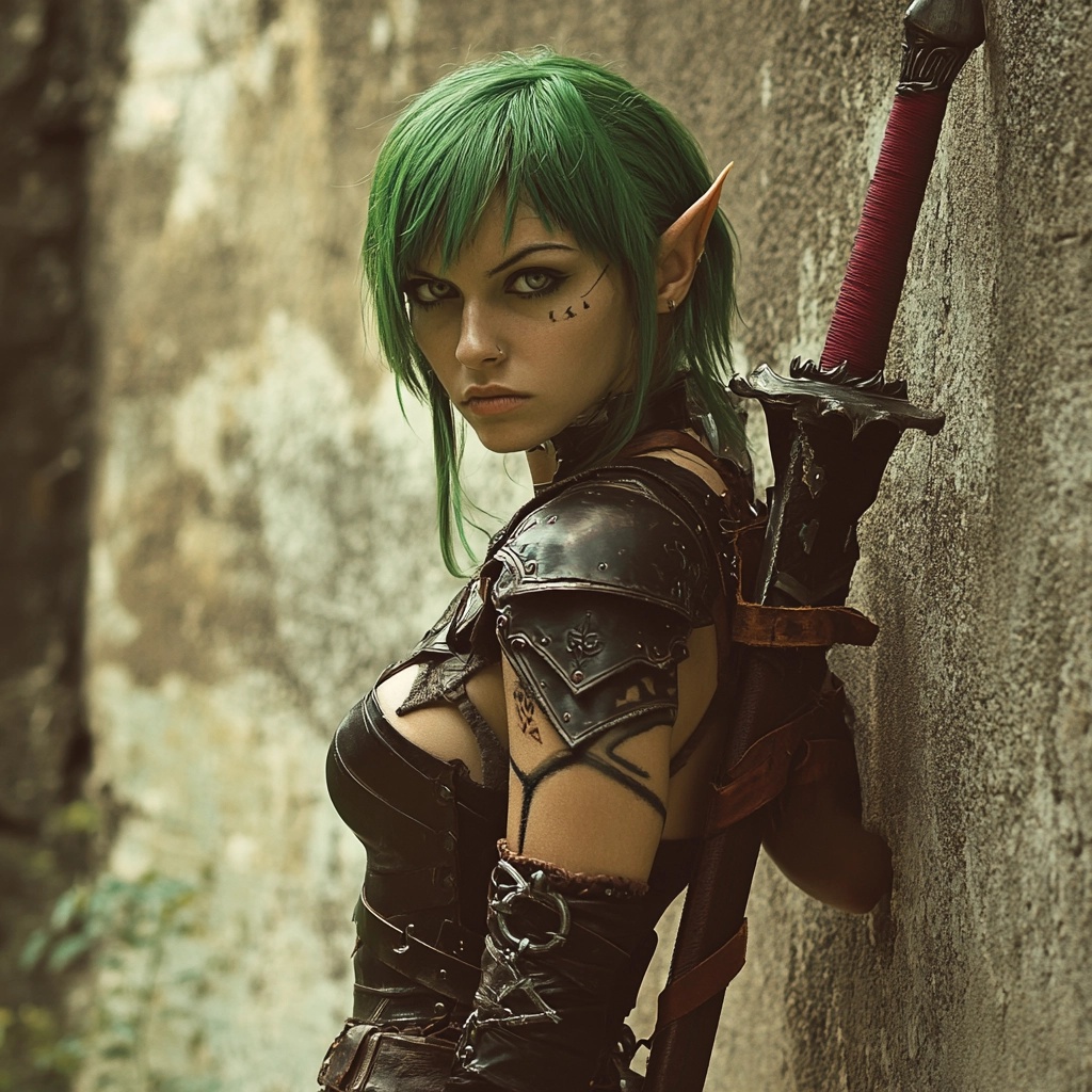 Vintage D&D Elf: Green Hair & Dual Wielding Action