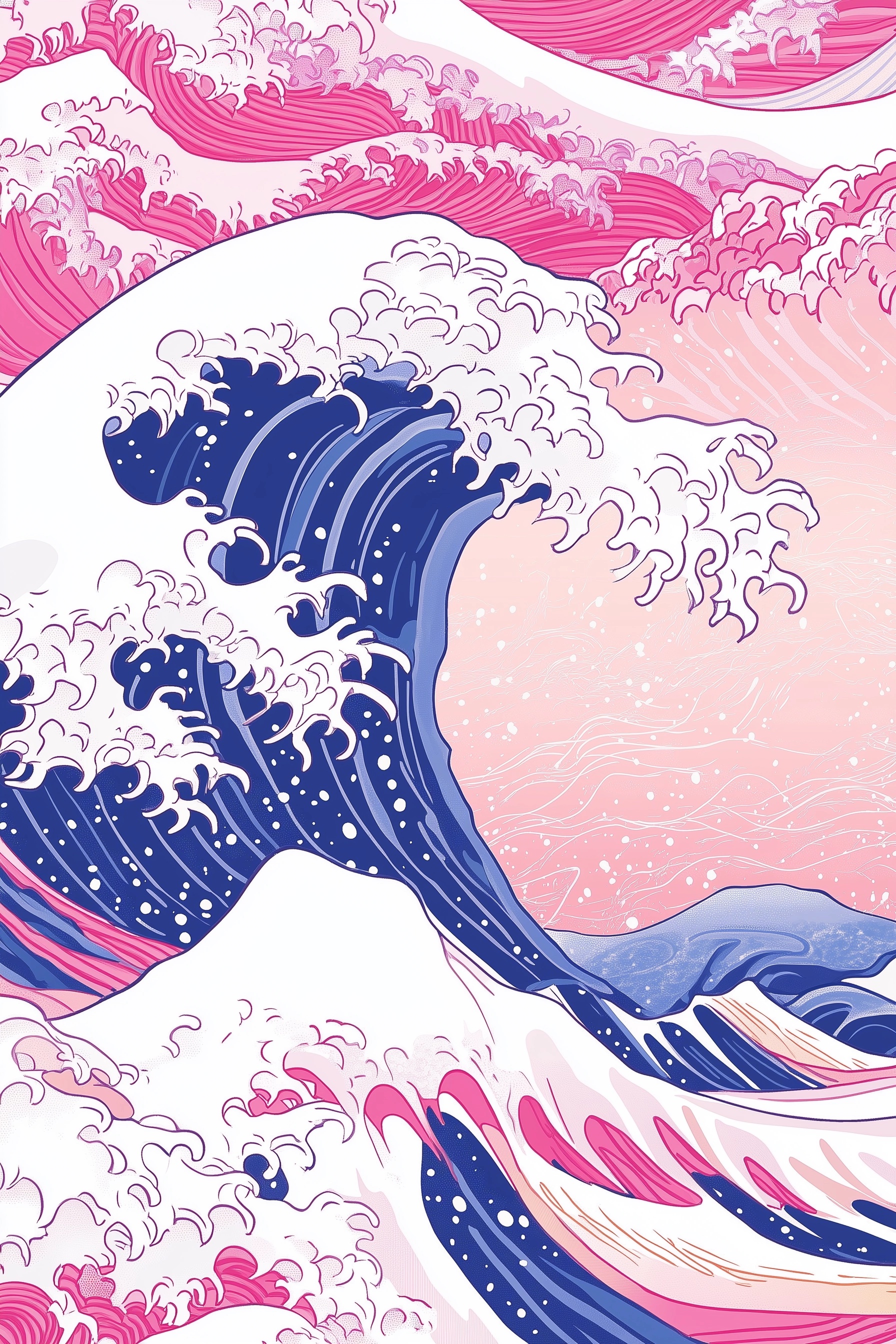 Elegant Pink Wave Pattern by Hokusai Inspired Design