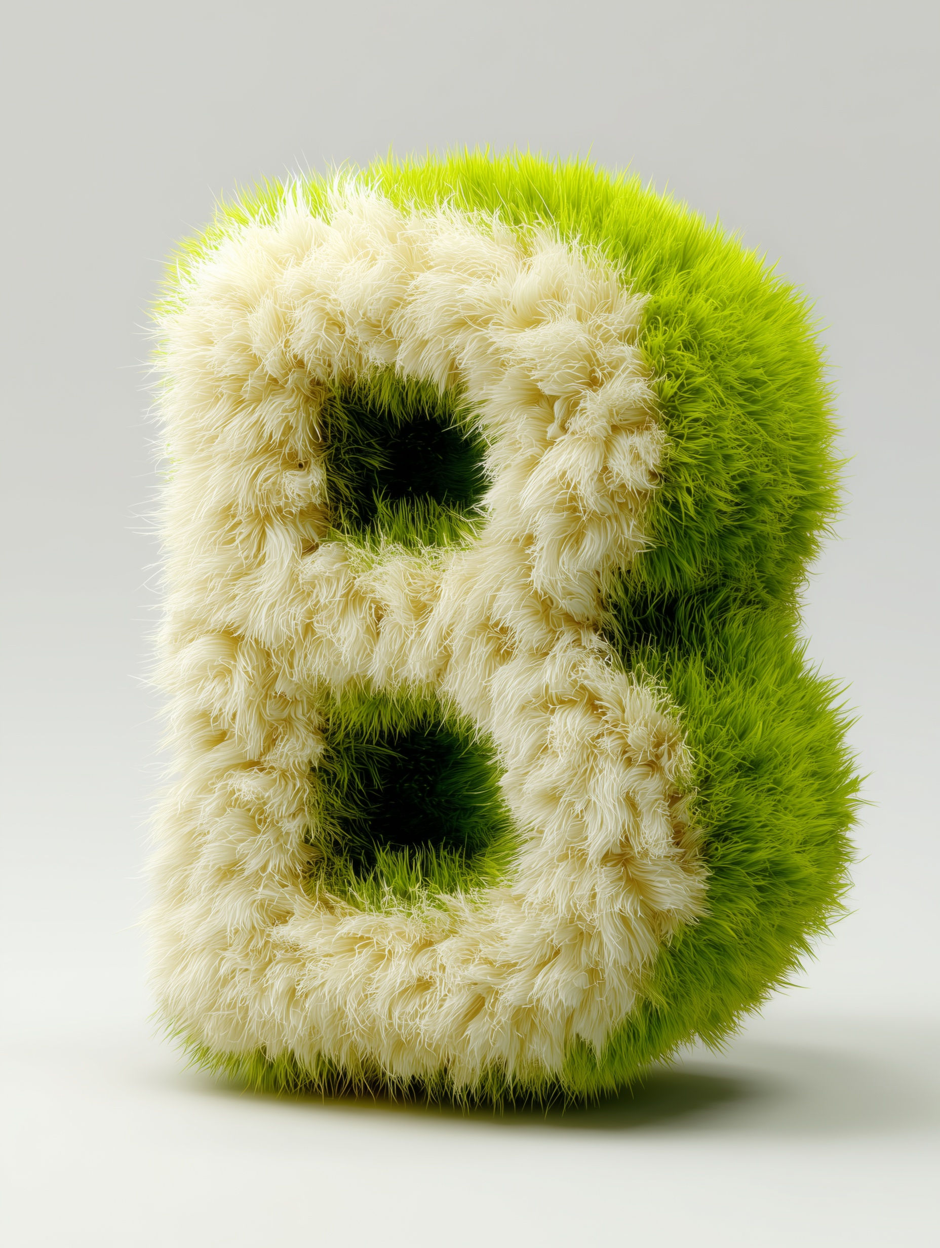 Soft Green Fur Letter B on White Background