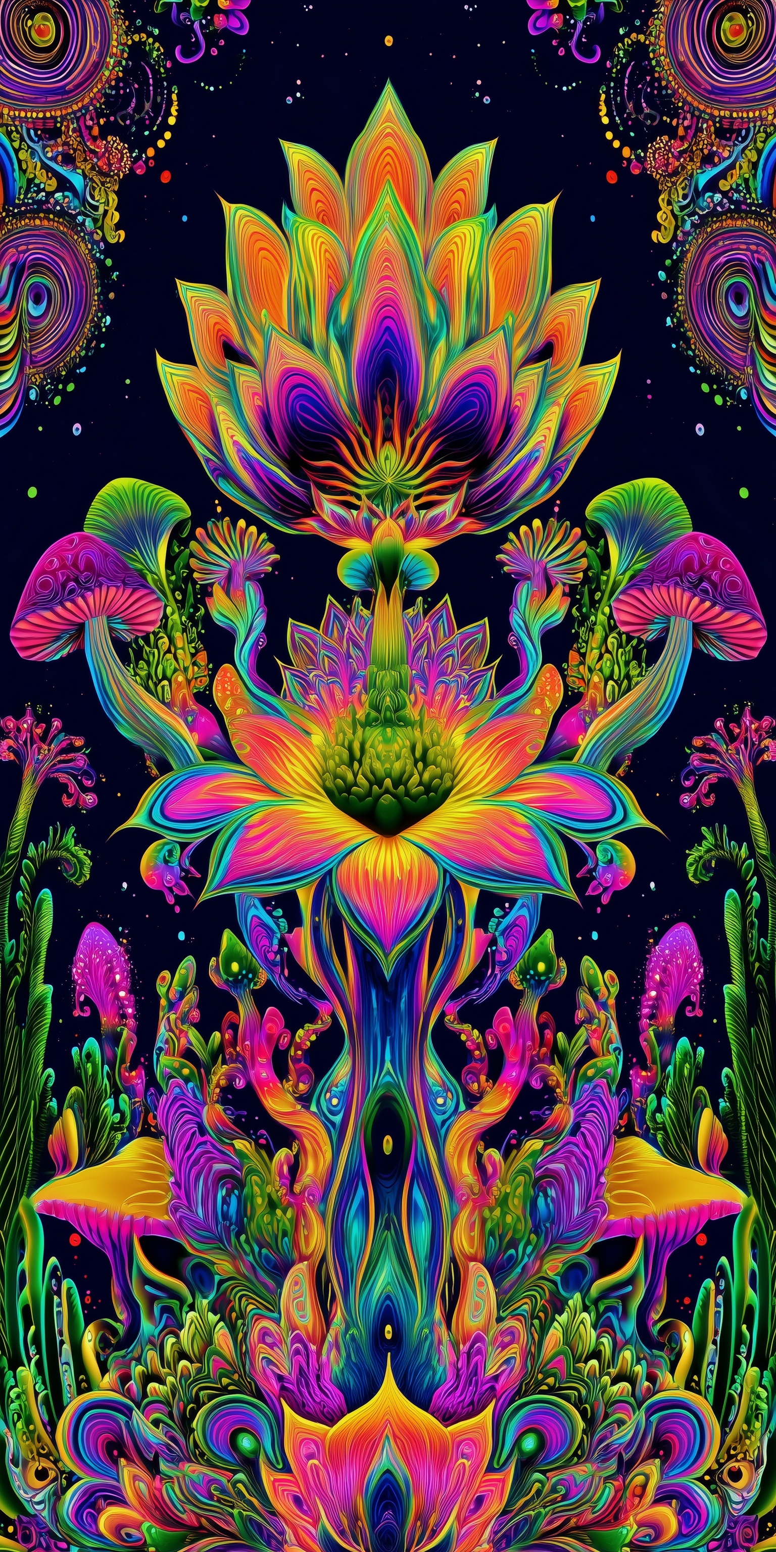 Psychedelic Neon Mandala: Cyberpunk Fractal Art