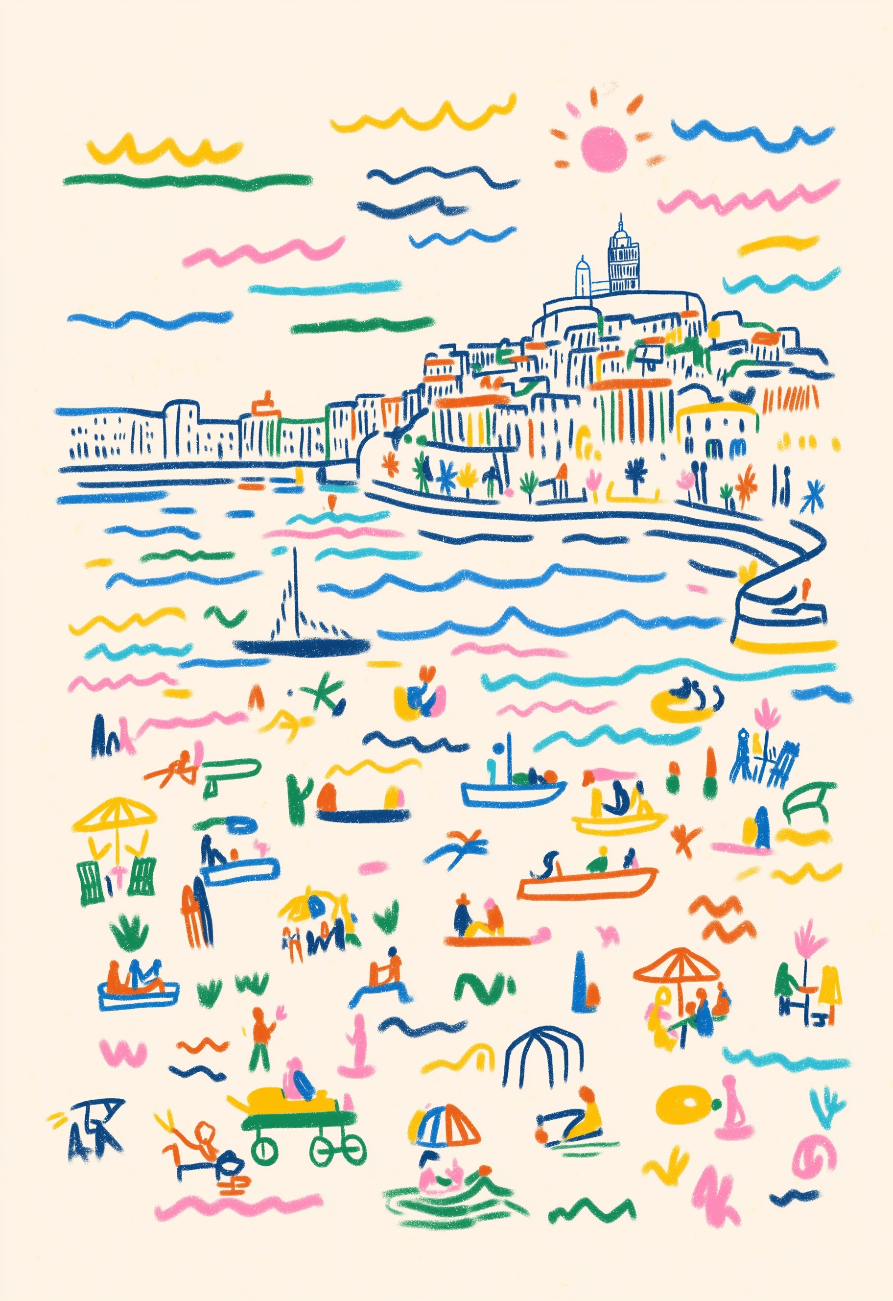 Vibrant Pool Party Illustration in Marseille