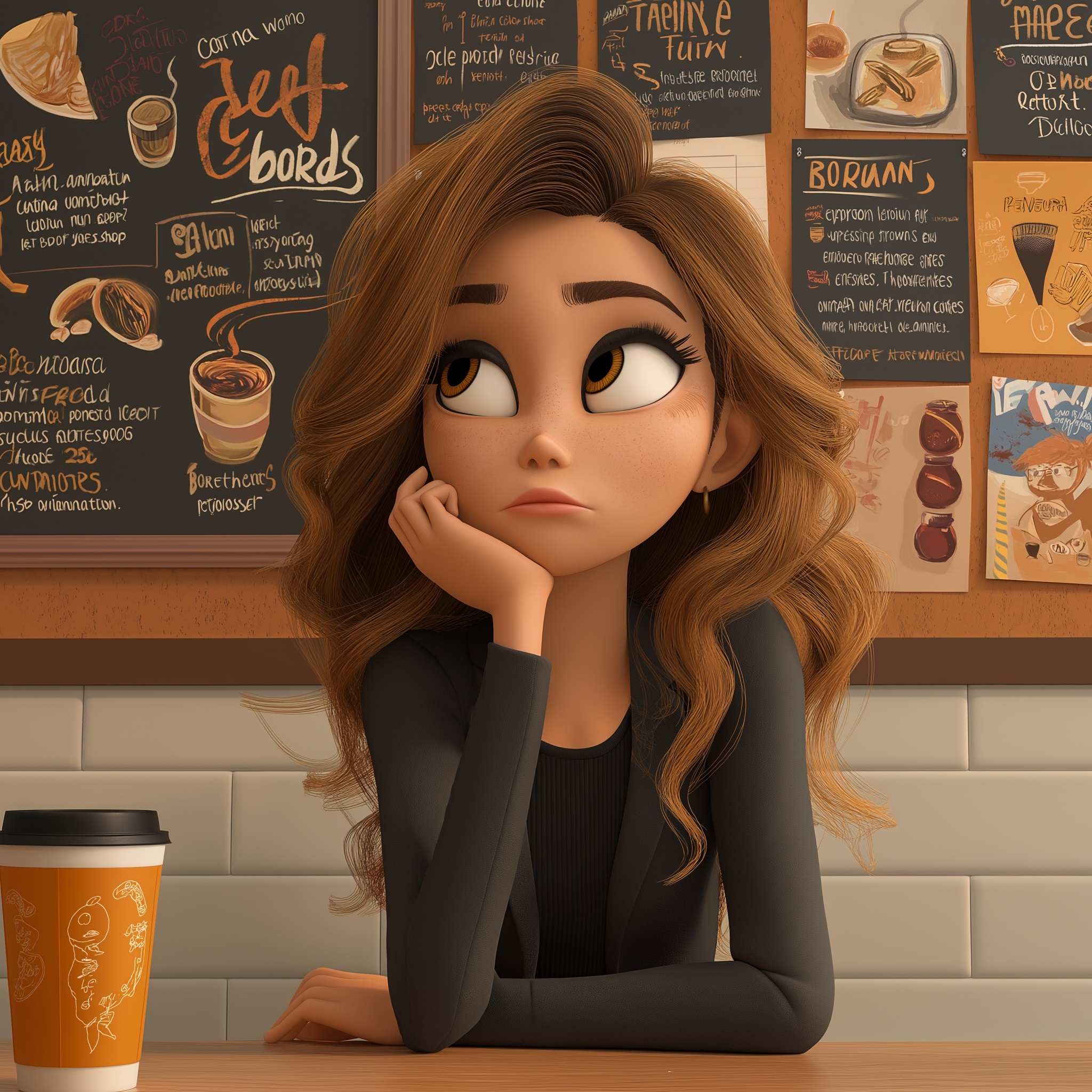 3D Animated Latina Woman in Coffee Shop