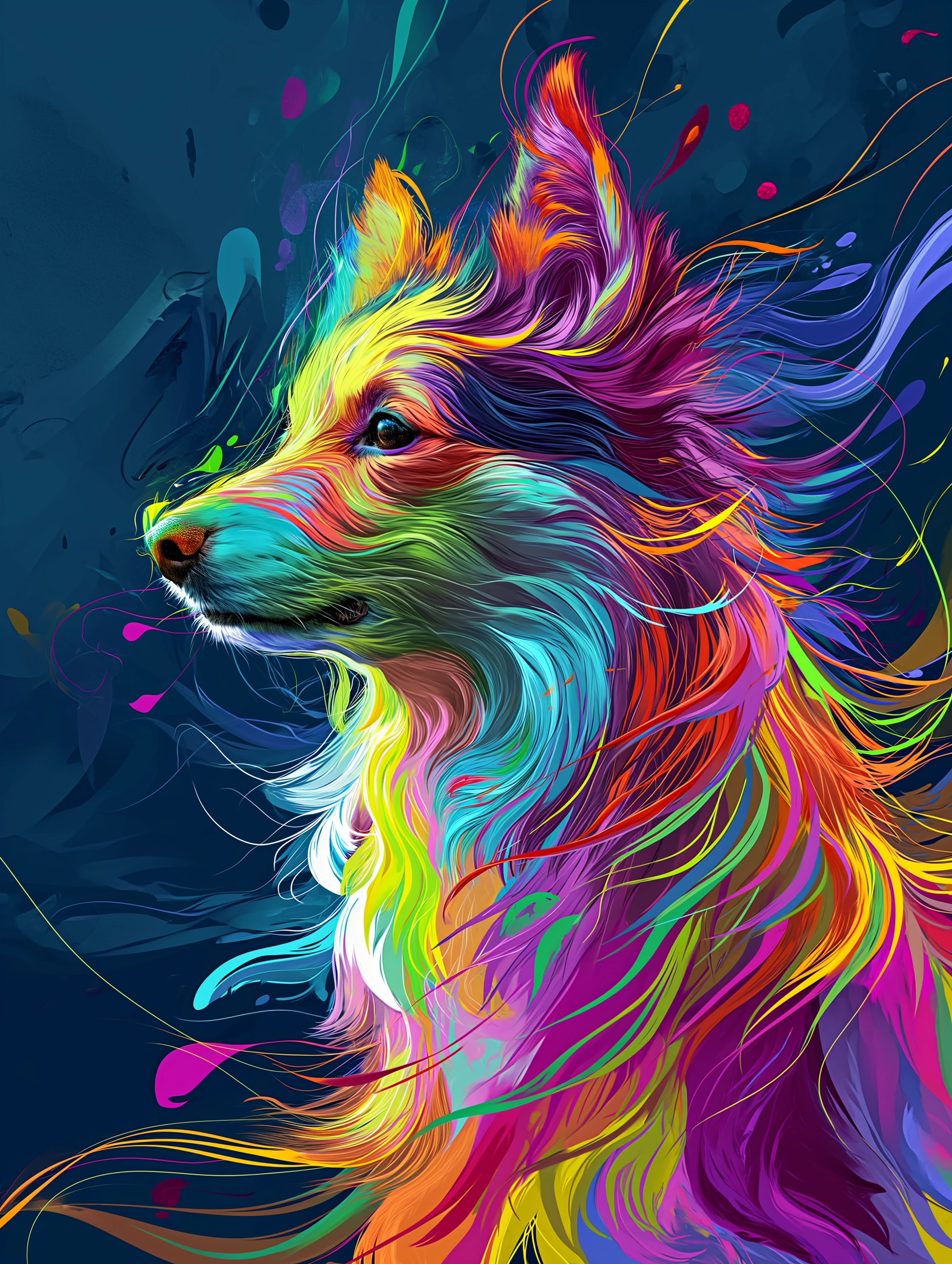 Rainbow Corgi: Hyperdetailed Painterly Glowwave Art