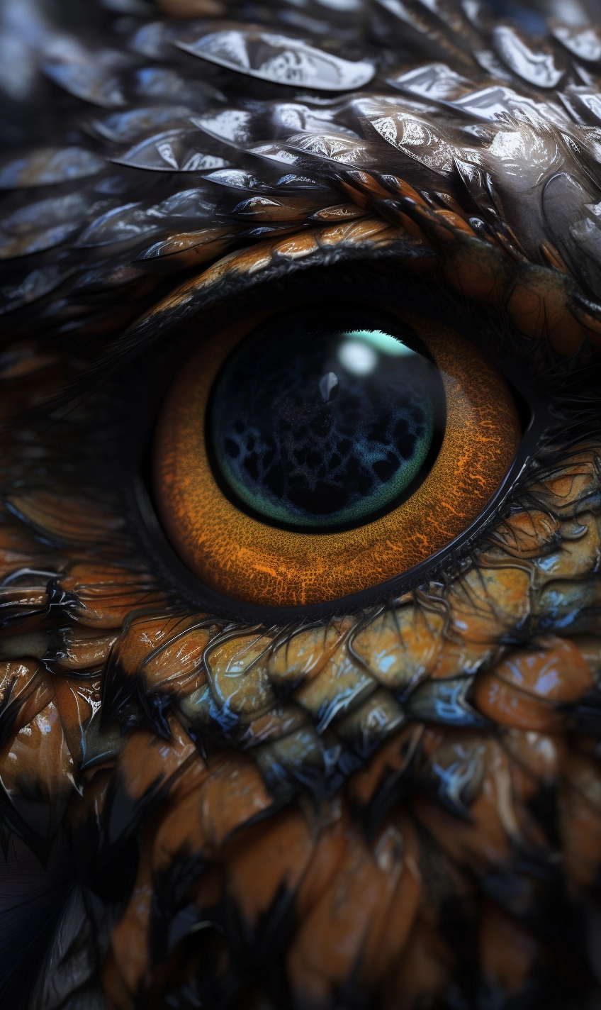 Ultra-realistic Cernunnos Owl Eye Macro Shot