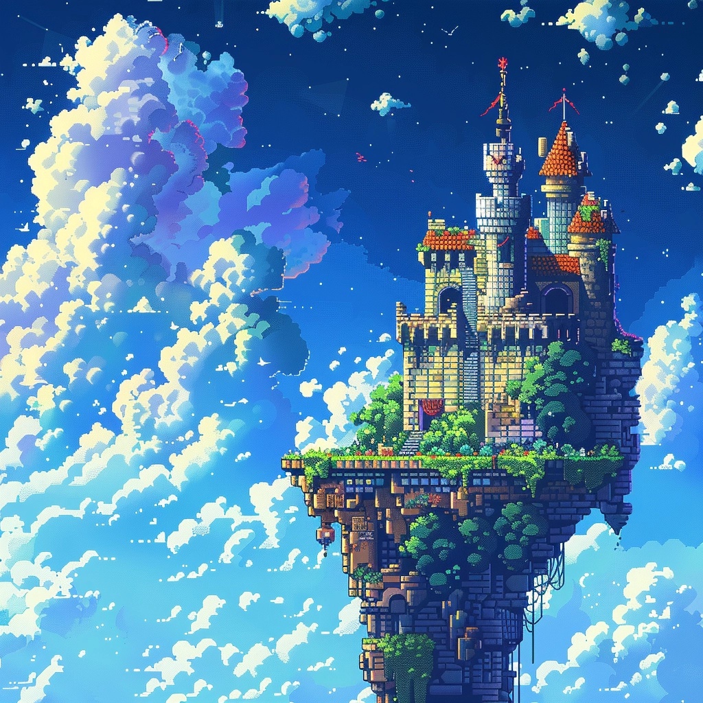 Explore the Pixelated Sky Castle Adventure