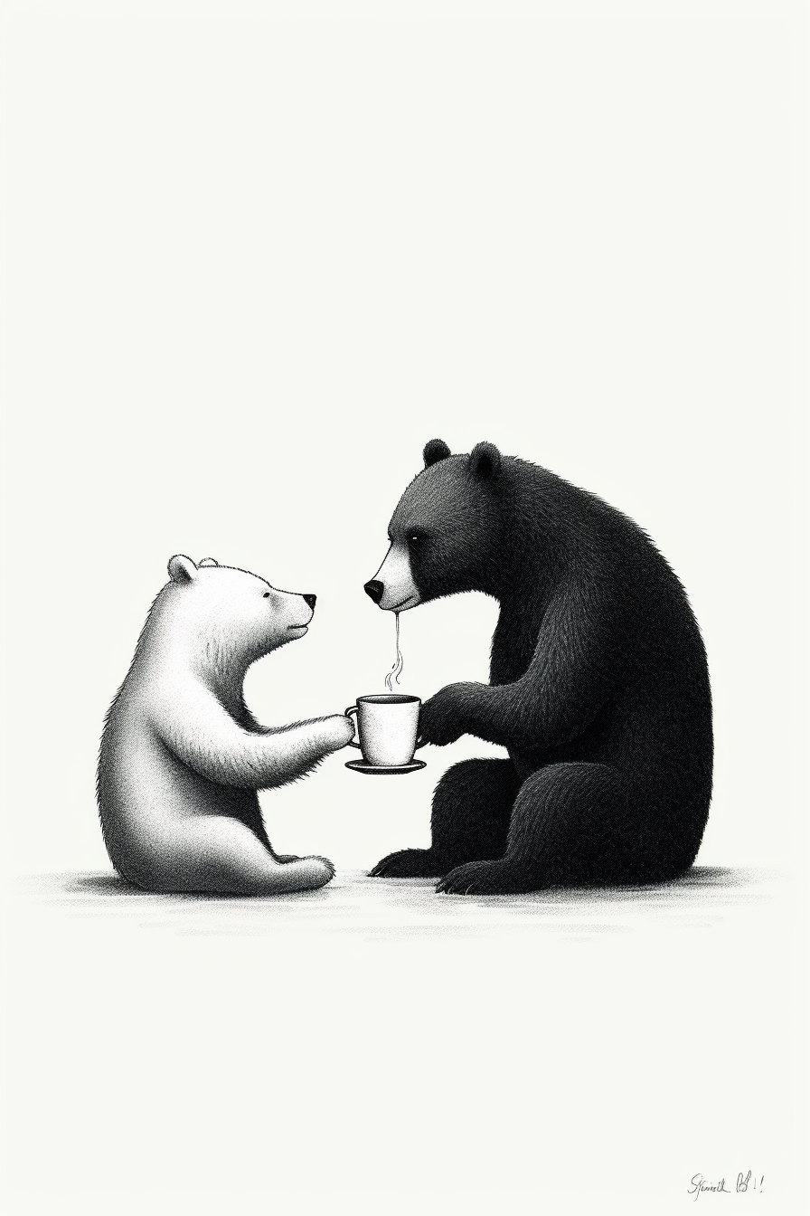 Bears Sipping Coffee: Minimalist Vector Illustration