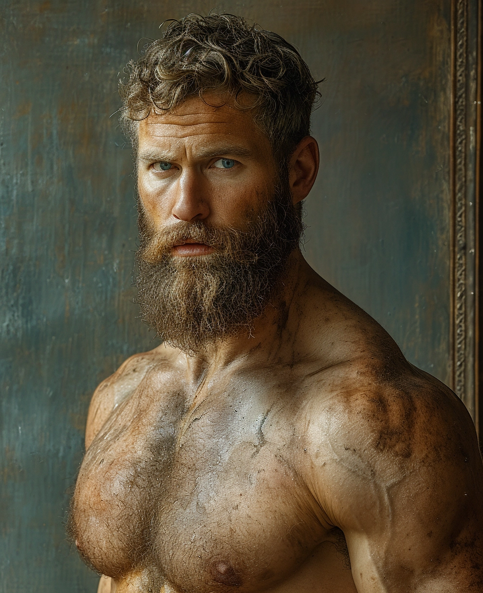 Captivating Bearded Man: Exquisite Sculpted Beauty in 32K UHD