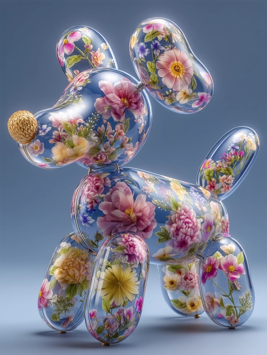 Floral Balloon Dog Sculpture - Artistry in Glass