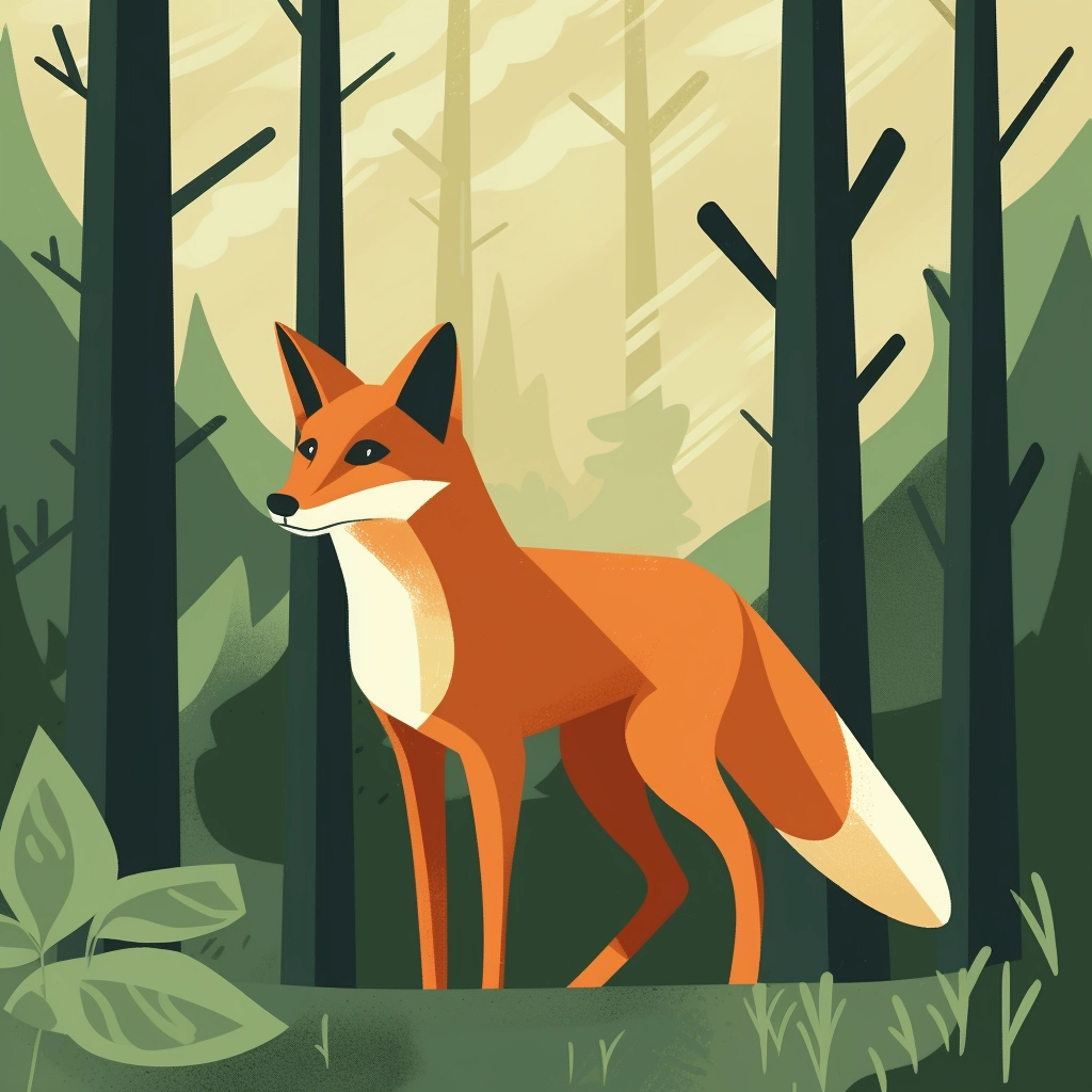 Vibrant Fox Illustration in Forest Clearing