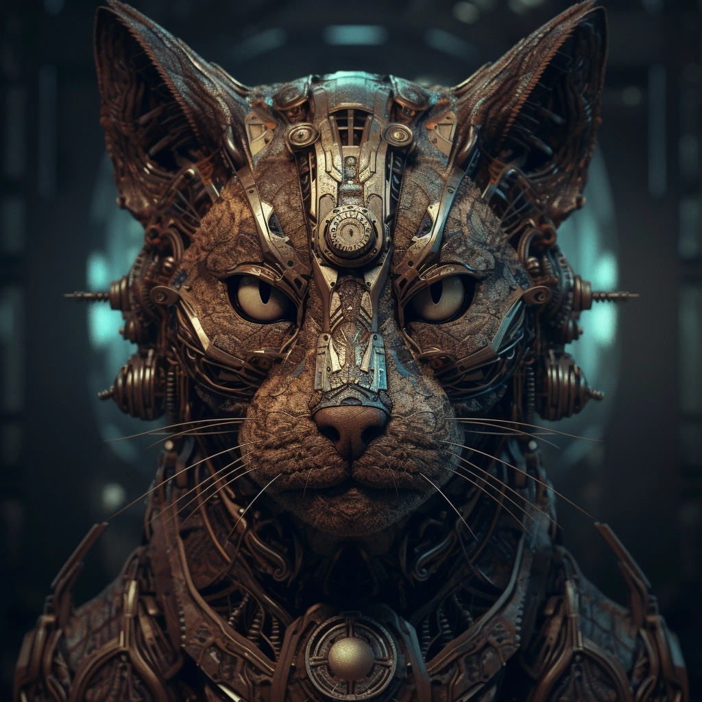 Steampunk Mech Warrior Cat Horror: Insanely Detailed Cinematic Scene