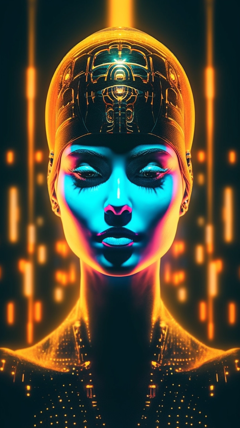 Digital Art: Mesmerizing Fembot in Bioluminescent World