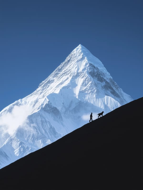 Majestic Mountain Adventure: Man and Dog in Nature