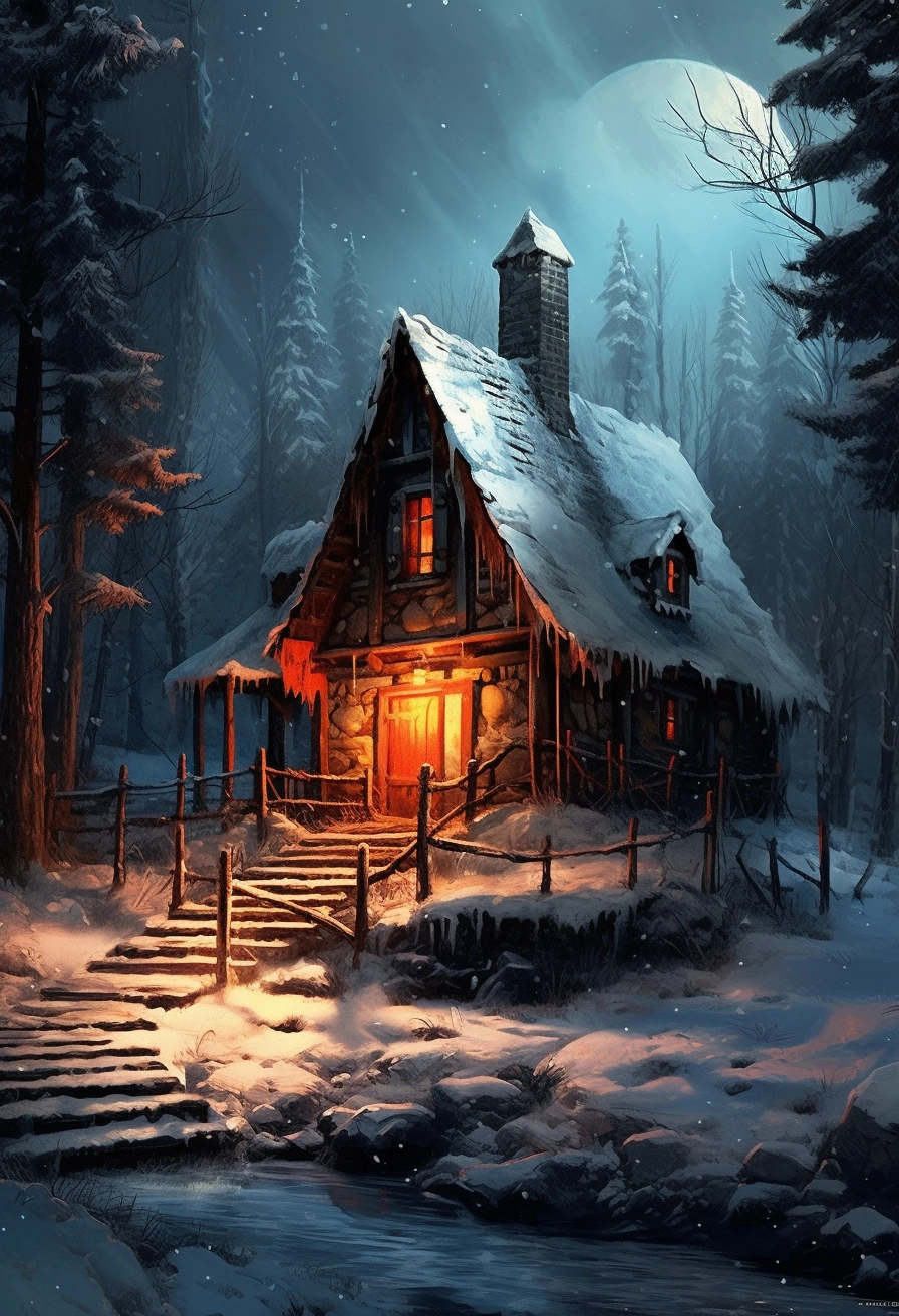 Winter Cabin Adventure: A Painterly Journey