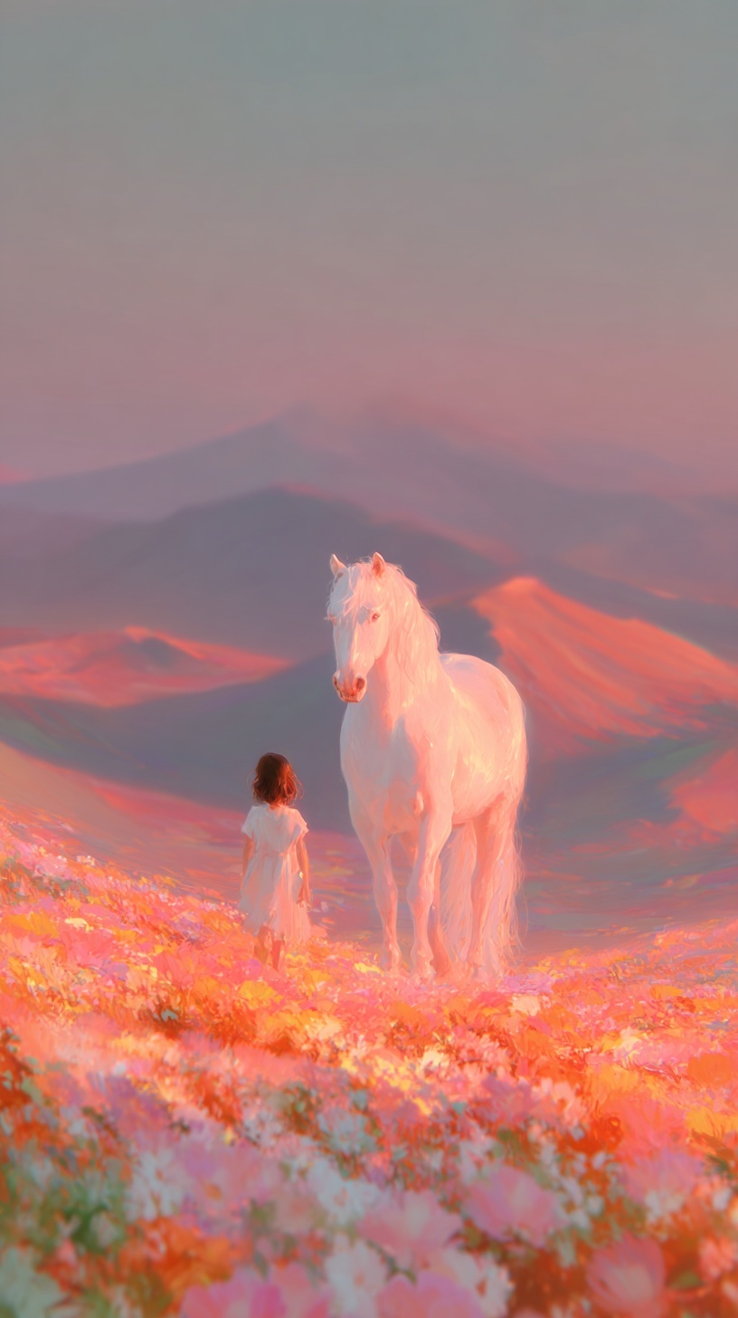 Dreamy Spring Adventure: Girl and Horse in Bloom
