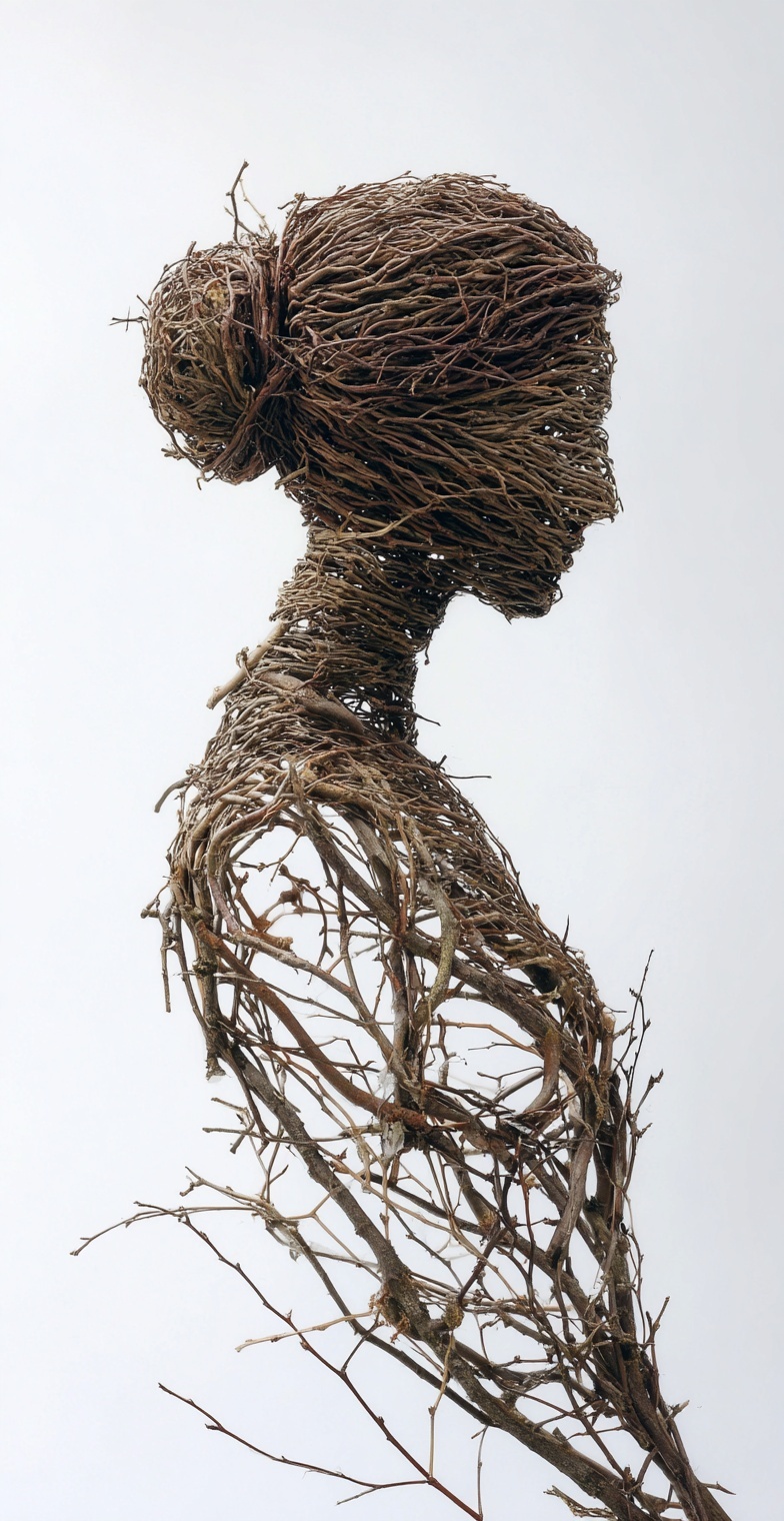 Organic Elegance: Abstract Twig Woman Art