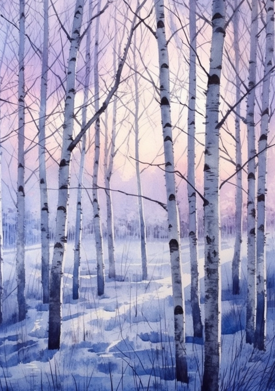 Winter Birch Trees Fine Art Print - Hand-Painted Details & Vibrant Landscapes