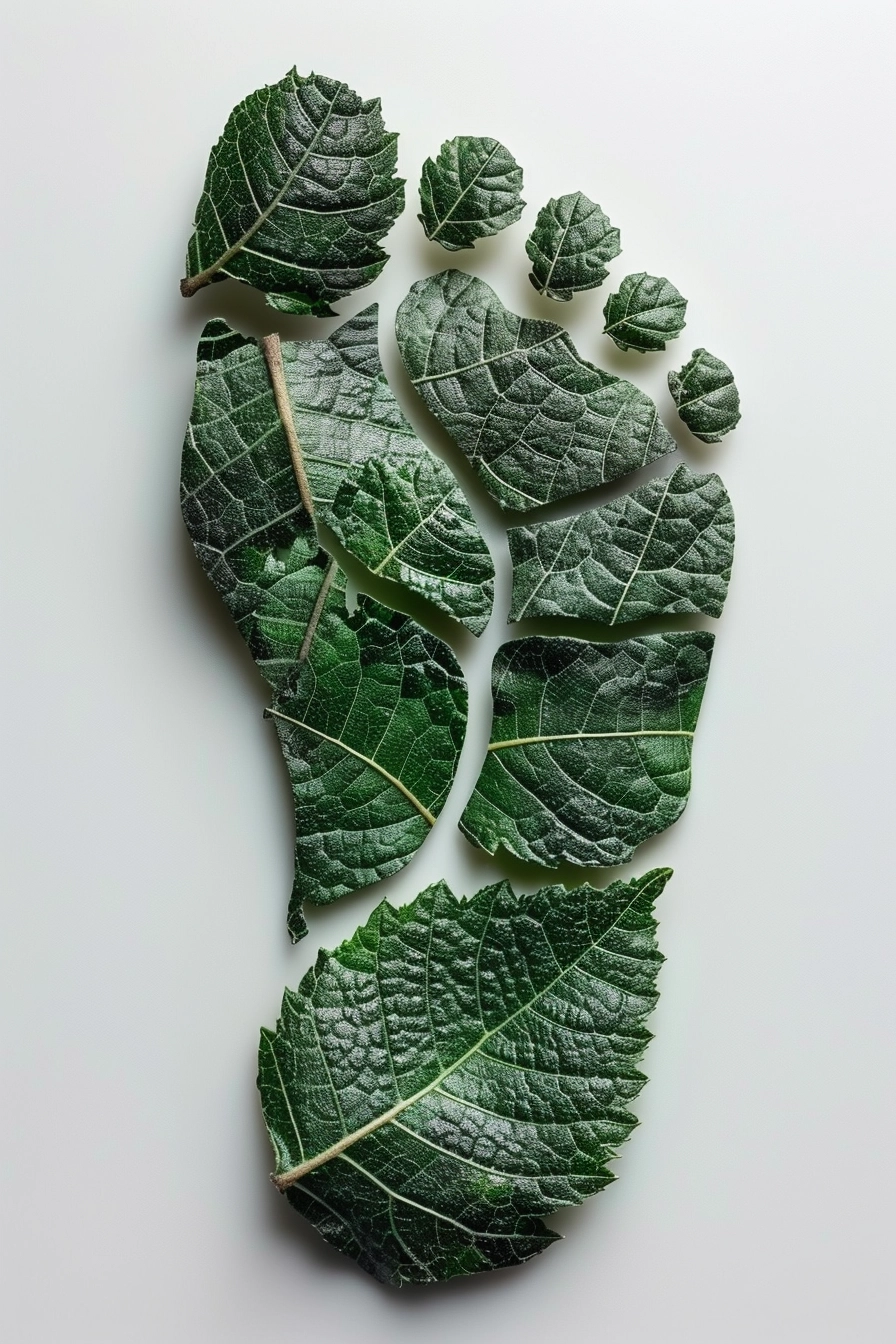 Human Footprint with Leaf Texture on White Background