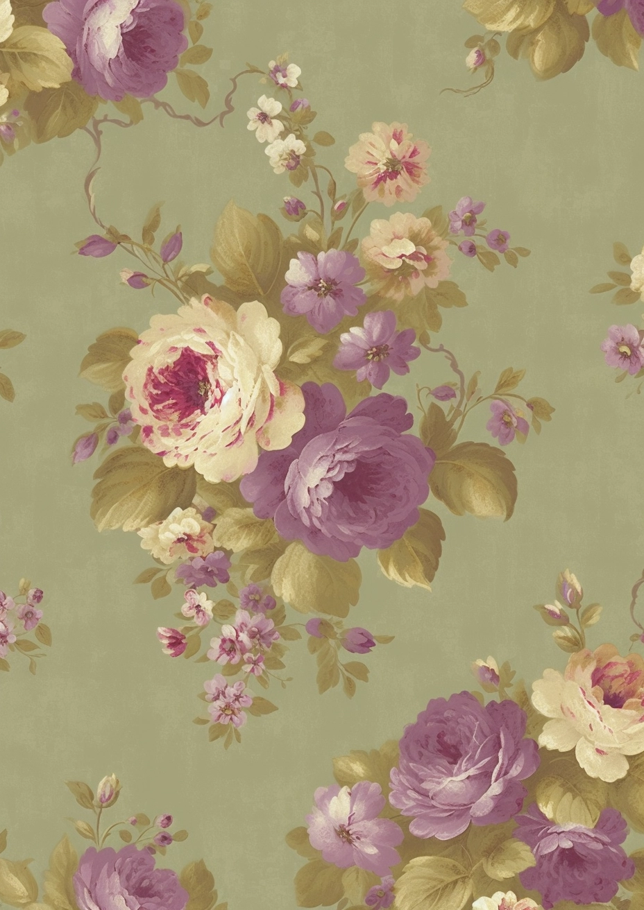 Vintage French Wallpaper: Small Roses Pattern