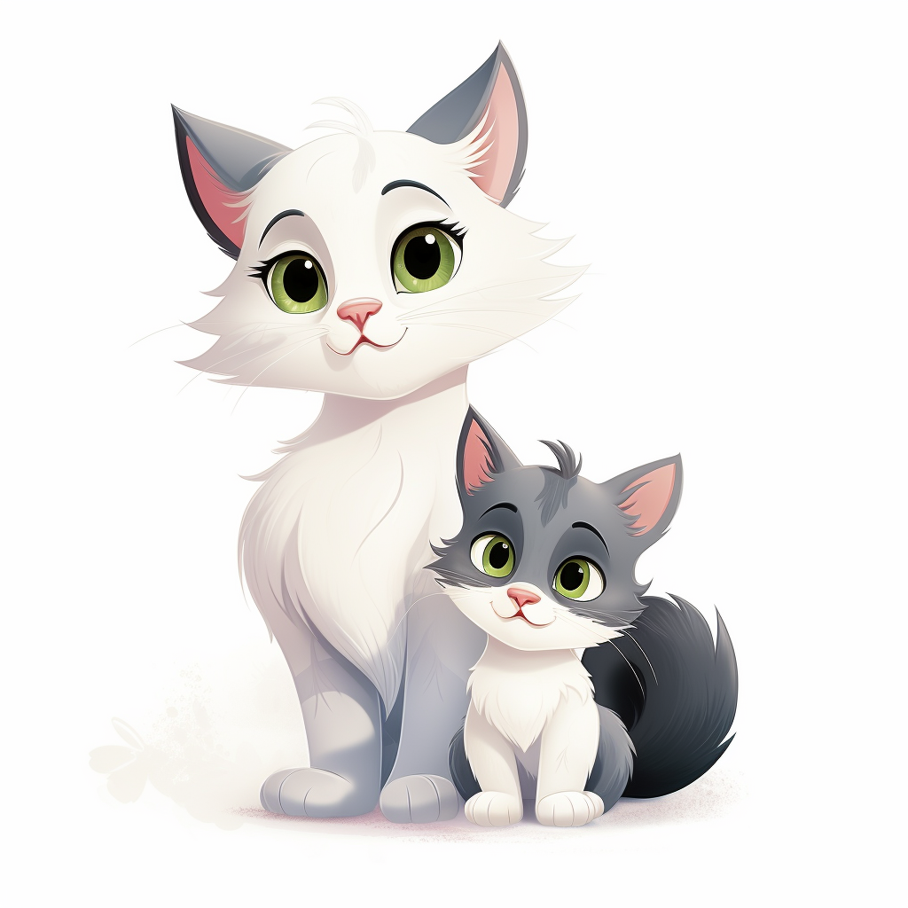 Charming Cat & Kitten: Disney-inspired 2D Cartoon Illustrations