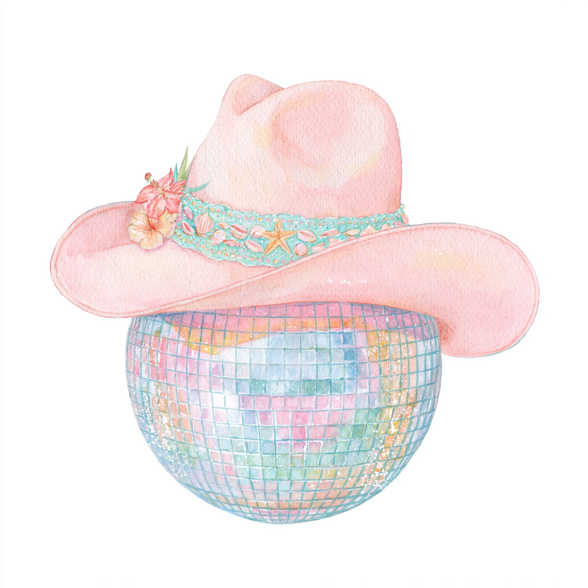 Coastal Glamour: Disco Chic Cowboy Hat Illustration