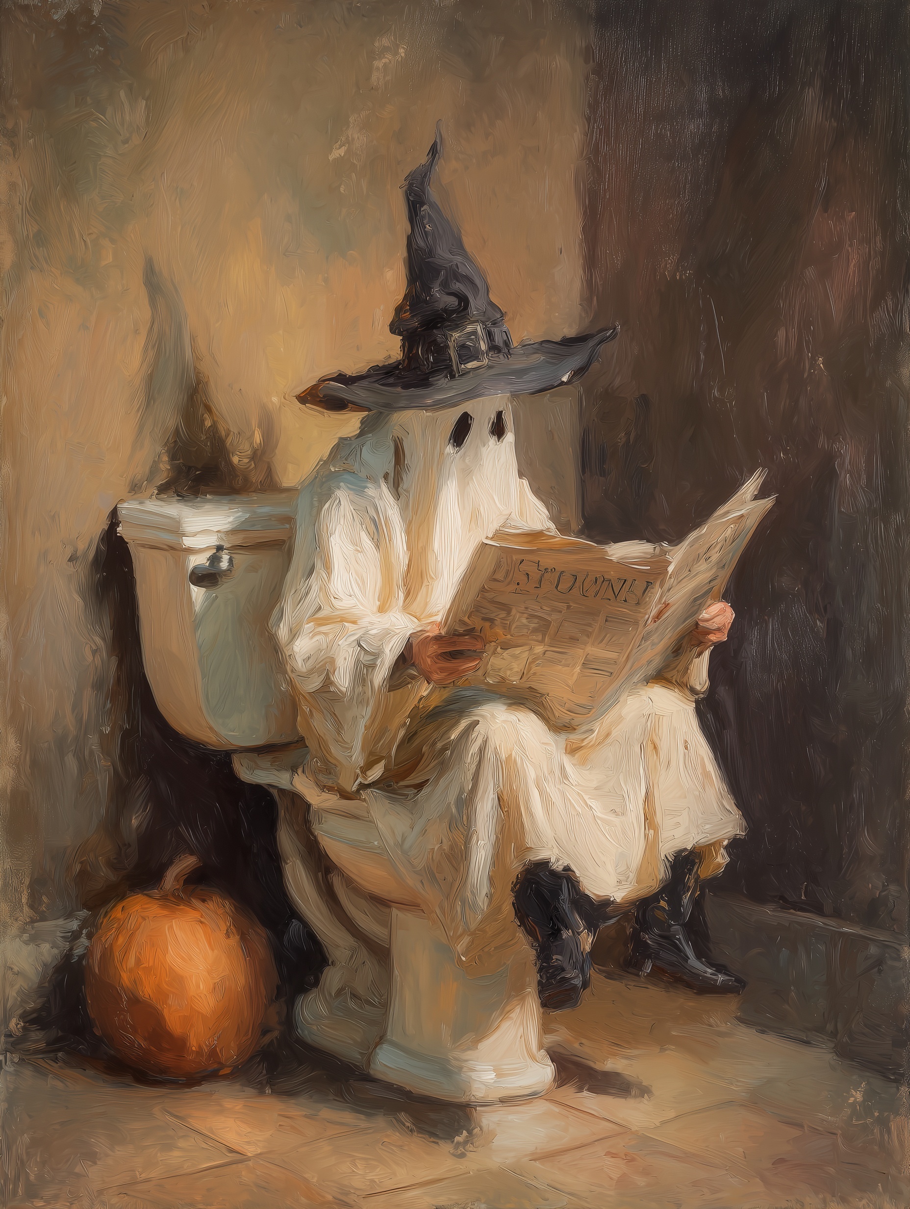 Charming Ghost on Toilet: Halloween Art Unveiled
