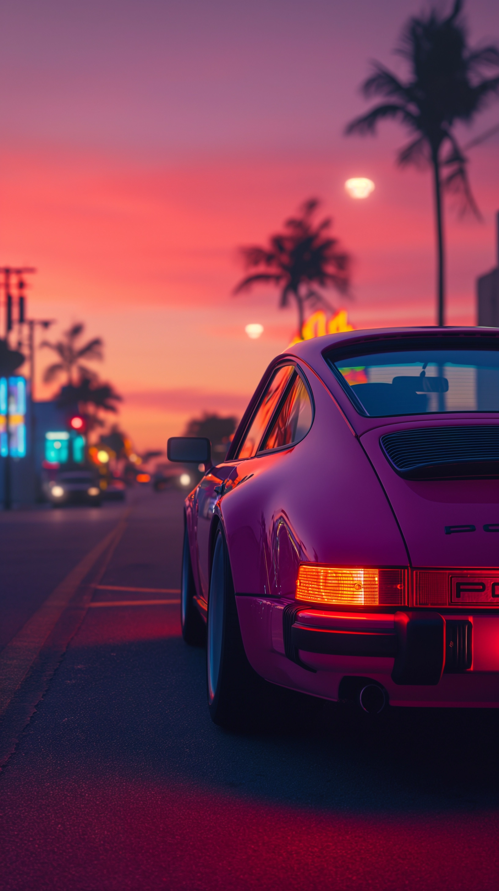 Ultra Detailed 8K Sunset Shot: Porsche 911 in Miami, Captured on Sony Mirrorless with 50mm f/2.8 Lens