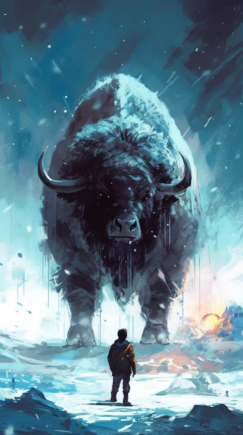 Bisonpunk: Epic Snow Encounter with Lee Bontecou & Frazetta-inspired Art