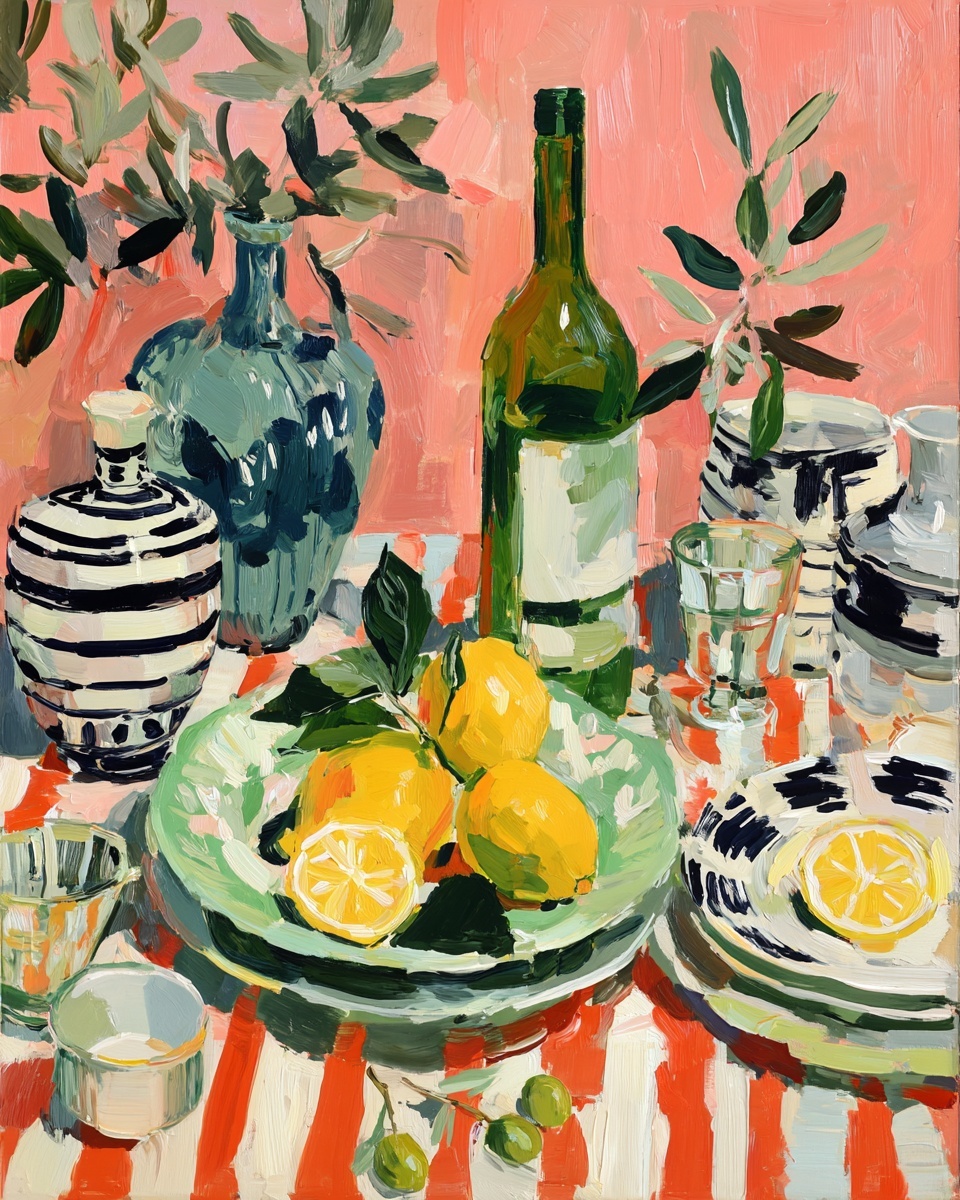 Vibrant Still Life: Lemons & Olive Leaves Art