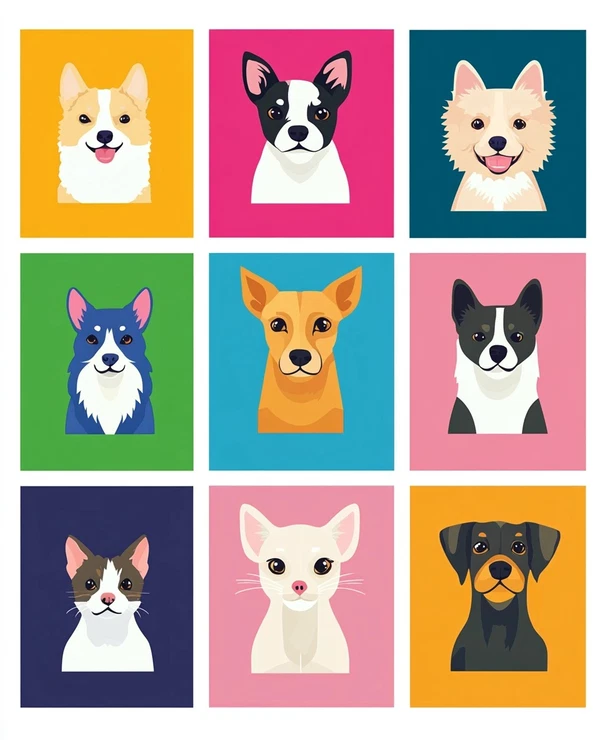 Vibrant Pet Portrait Posters for Fun Decor