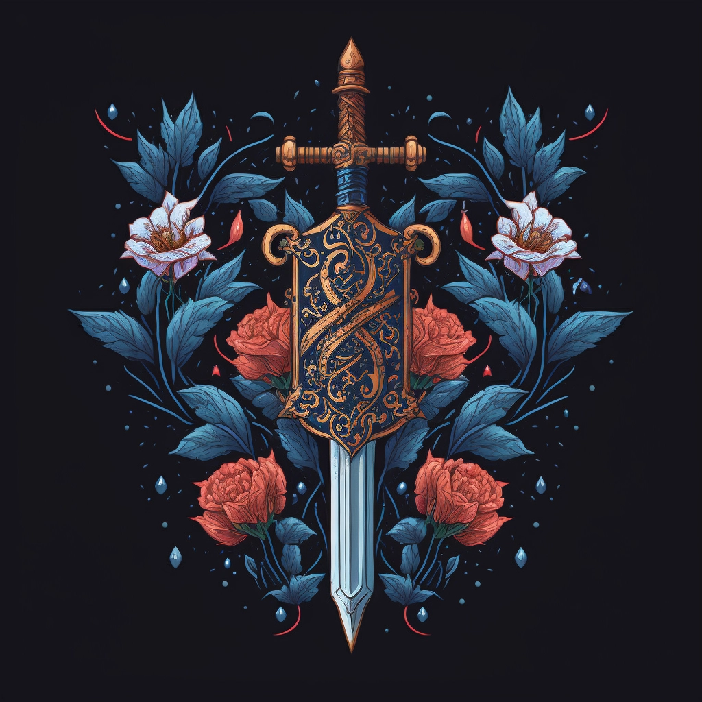 Intricate Sword Flower Emblem on Black