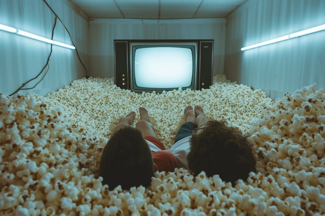 Immersive Popcorn Extravaganza: Retro TV, Giant Scale - Capture the Moment!