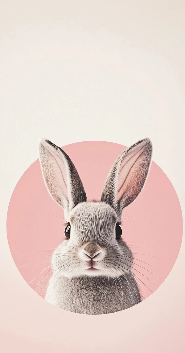 Charming Rabbit in Pink Circle - Minimalist Art