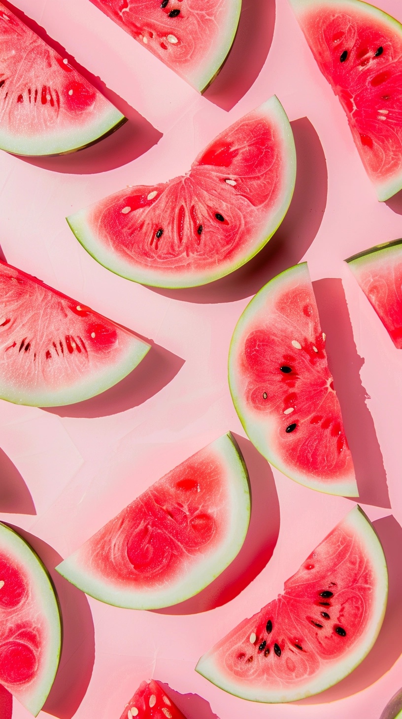 Minimalistic Watermelon Pattern on Pastel Pink Background