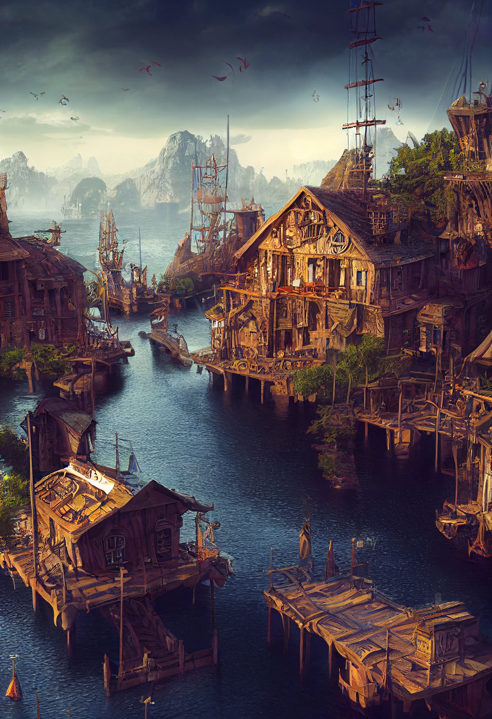 Hyper-Detailed Pirate Town: Photorealistic Architecture