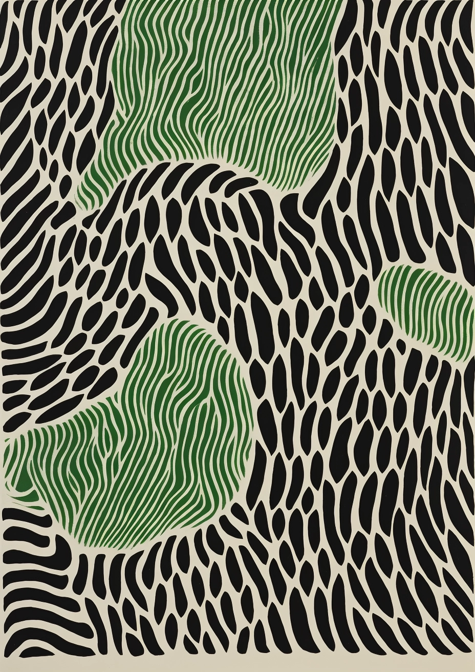 Vibrant Green & Black Patterns: Lucien Clergue Inspired Art