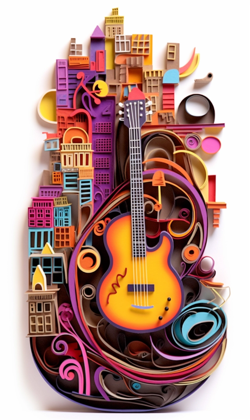 Rock and Roll Paper Quilling Art on Urban Street