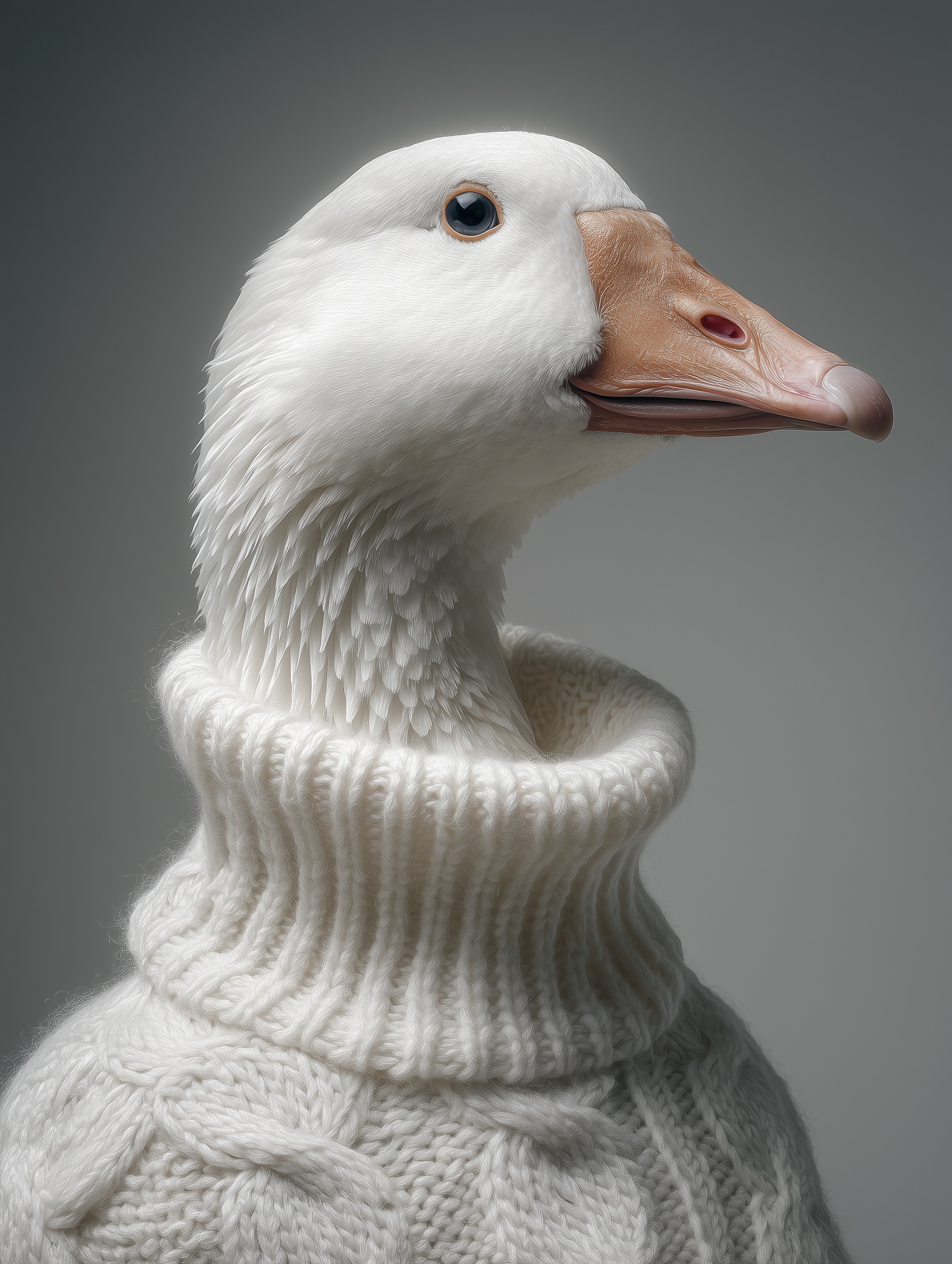 Realistic Portrait of a Goose in a Knit Sweater