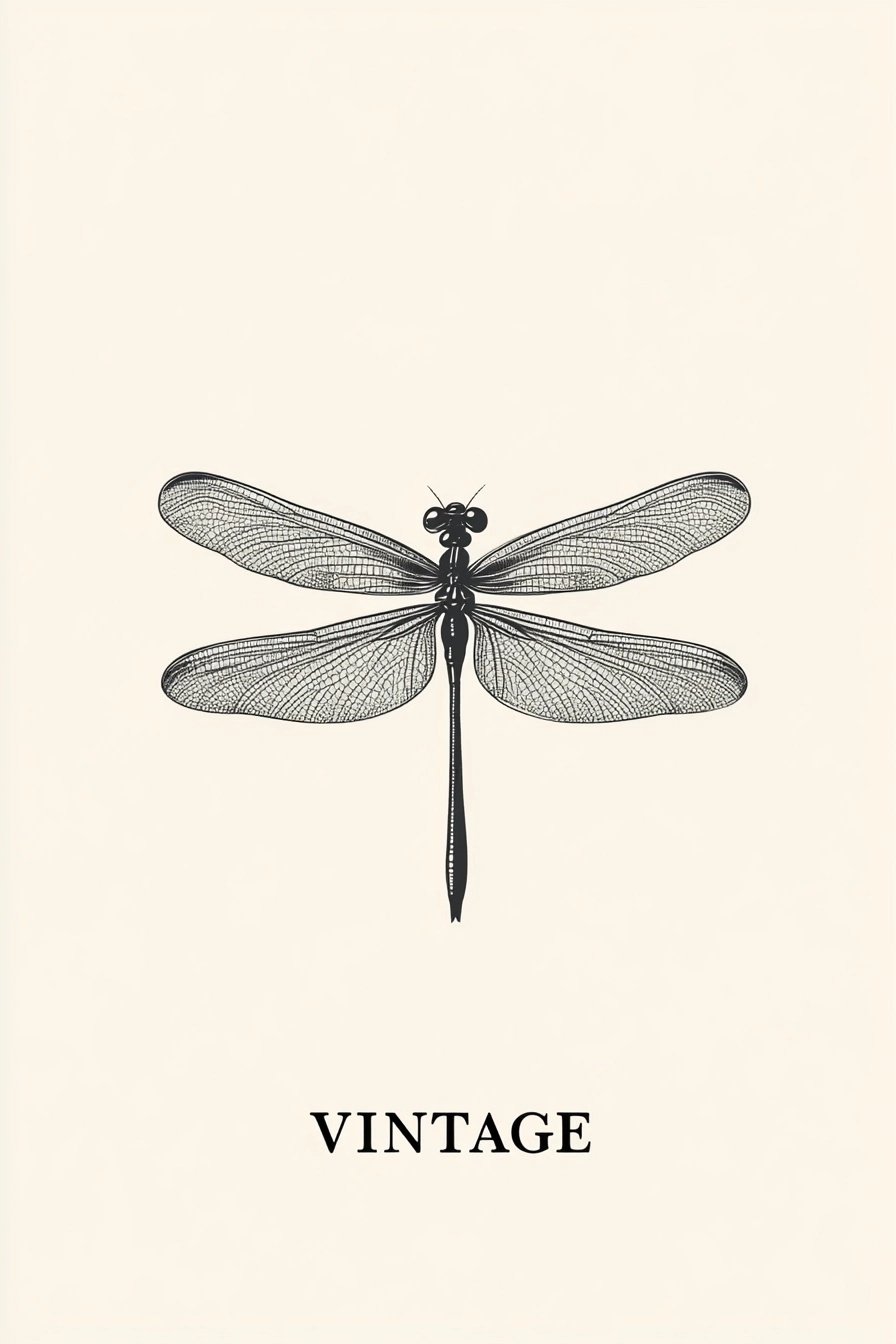 Minimalist Vintage Dragonfly Illustration