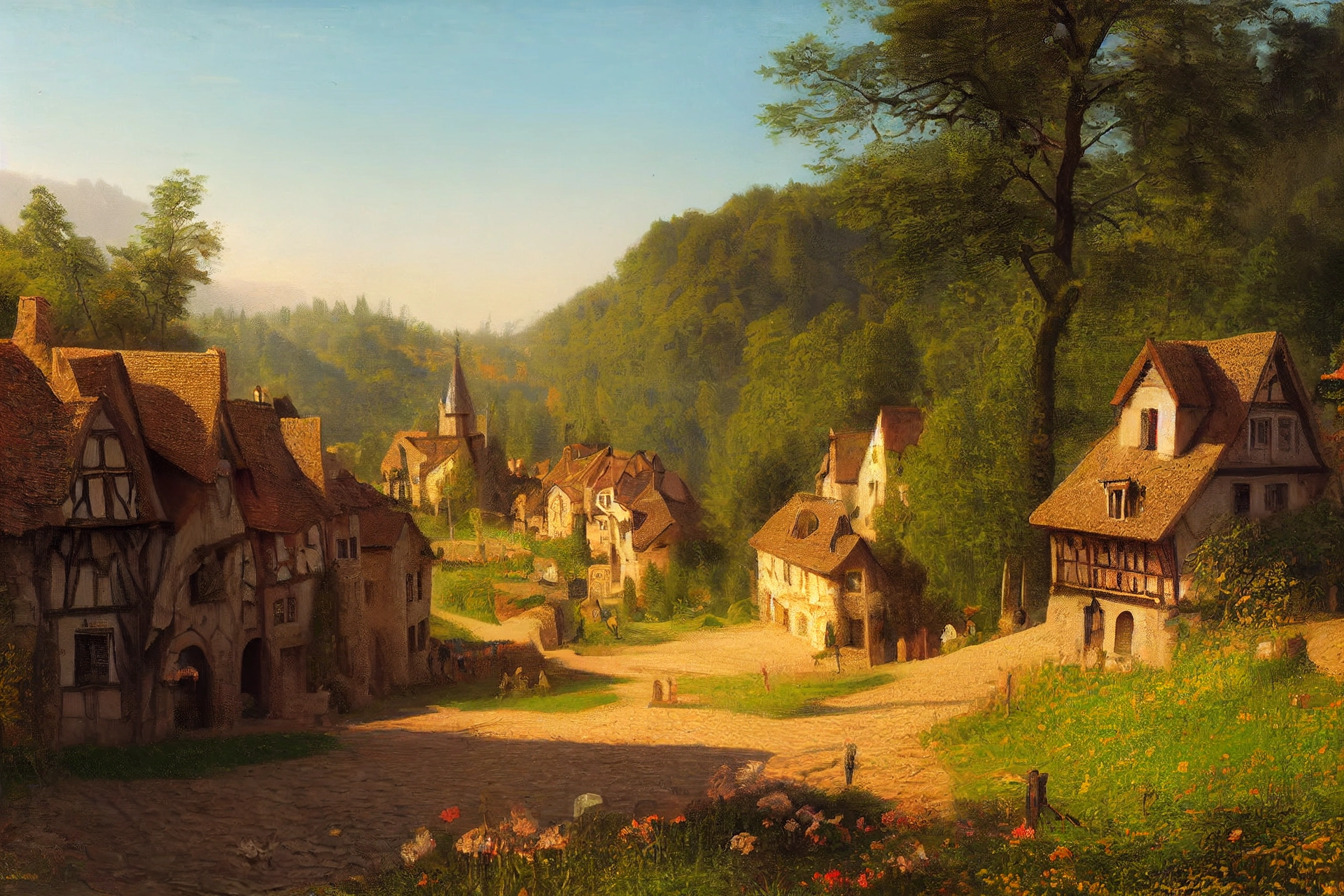 Enchanting Medieval Village on a Green Plain