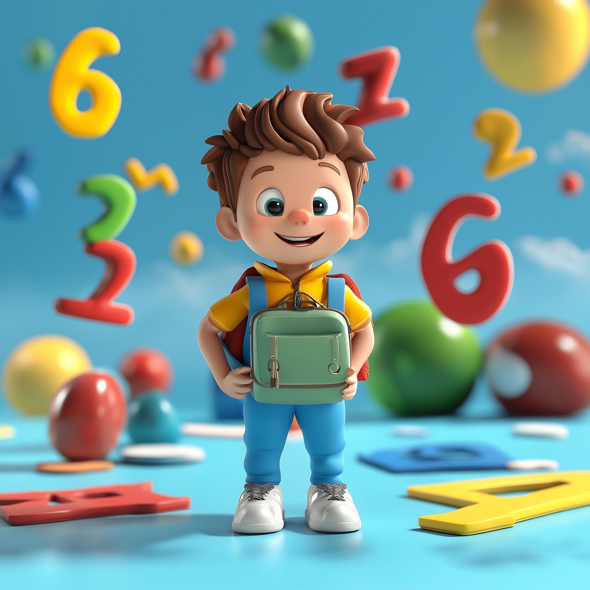 Niño Escolar Listo Para El Colegio en 3D