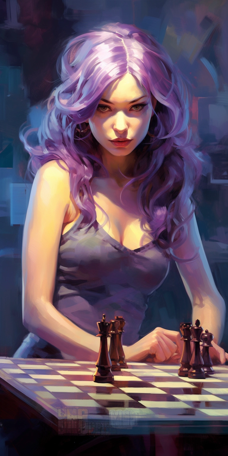 Strategic Beauty: A Purple-Haired Chess Master